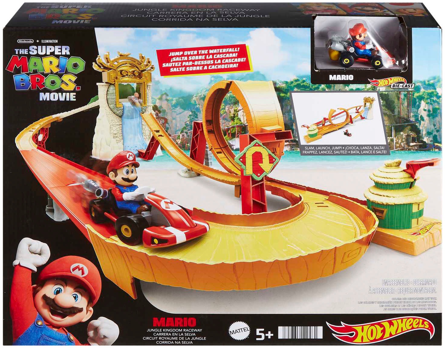 Hot Wheels Autorennbahn »Super Mario Bros. Dschungel-Königreich Rennstrecke«, mit Mario Die-Cast-Spielzeugauto