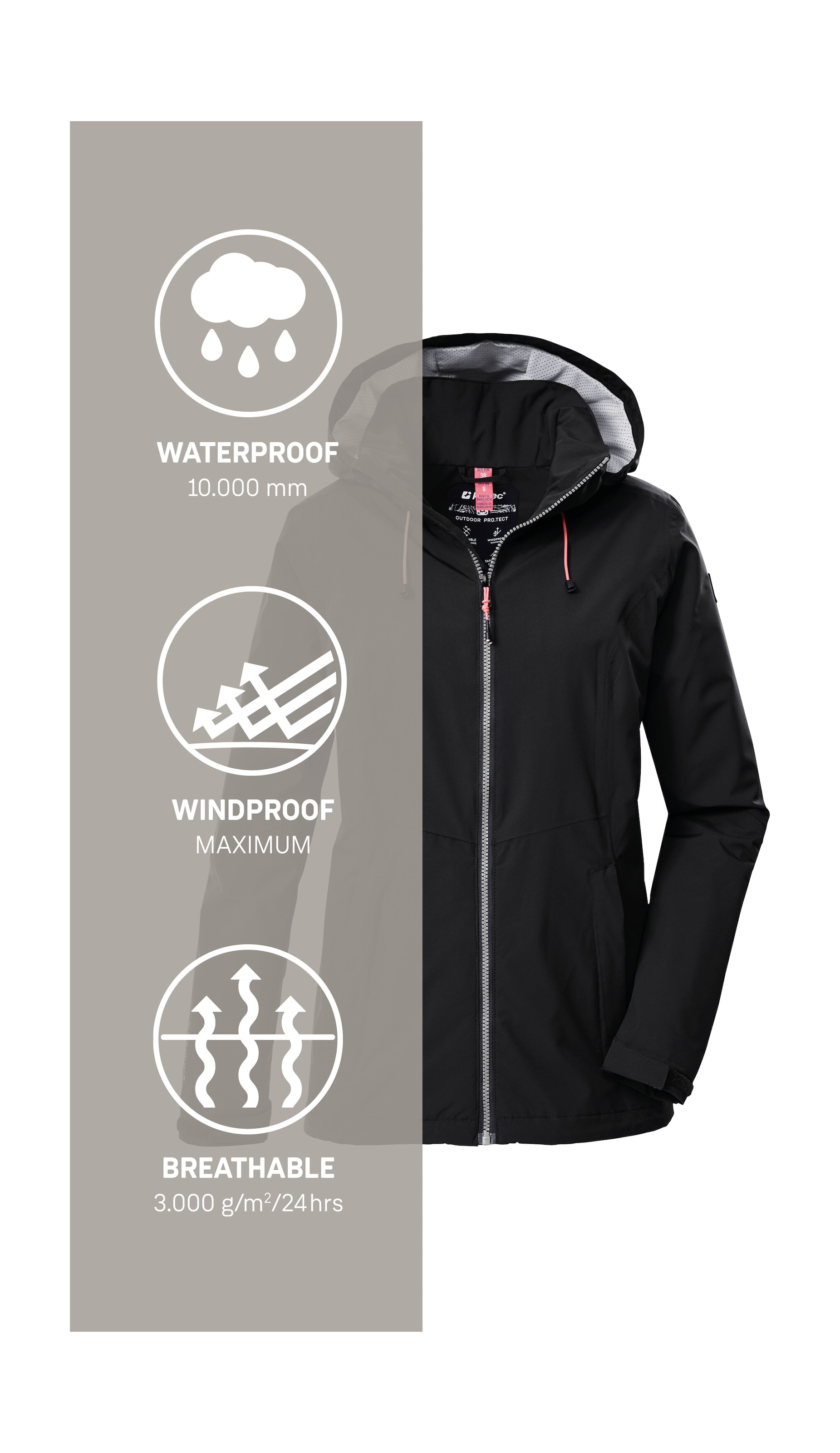Killtec Outdoorjacke »Damen Regenjacke OOKS 1«, Leichte, wasser- und winddichte Jacke, atmungsaktiv, abnehmbare Kapuze