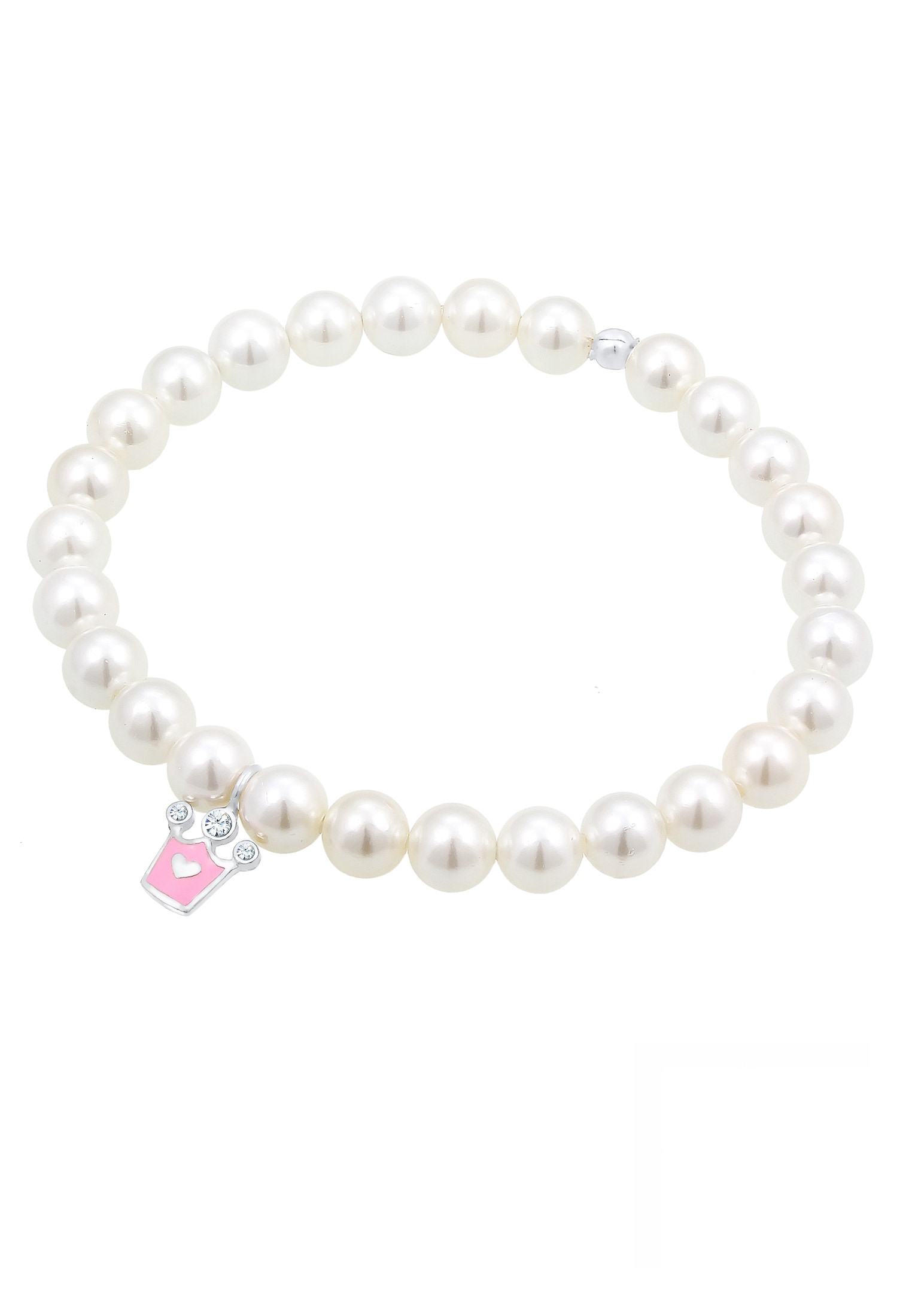 Elli Armkette »Armband Perlenarmband Krone Glas Kristalle Weiß 925 Sterling Silber«