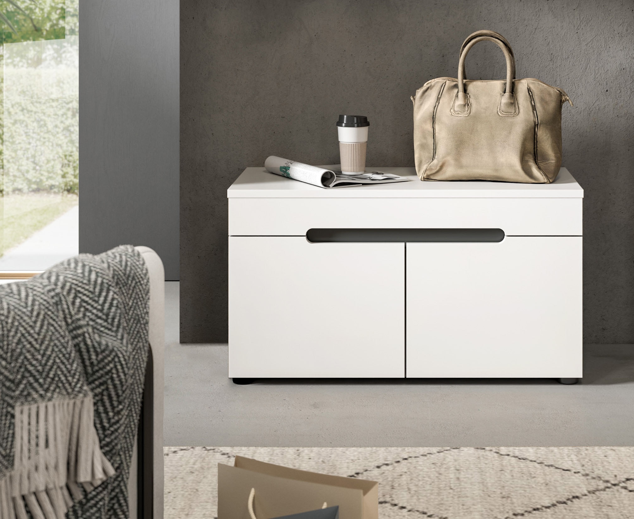 INOSIGN Sitzbank »REHAT, TOPSELLER!, Breite 80cm, 2 Türen, 2 Fächer« in verschiedenen Farben erhältlich,  Garderobenbank, Flurbank, Dielenbank, Bank mit Stauraum, Bank