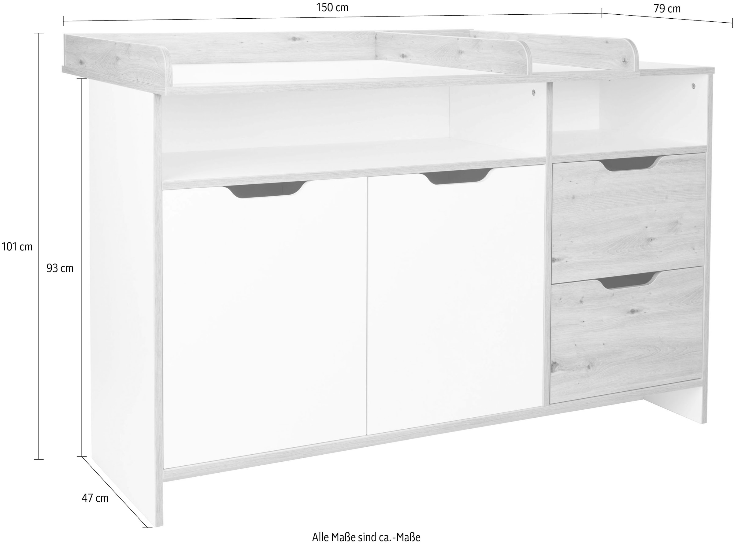 arthur berndt Wickelkommode »Wickelkommode »Maxim« mit abnehmbarem Wickelaufsatz«, bis 15 kg, 150 cm