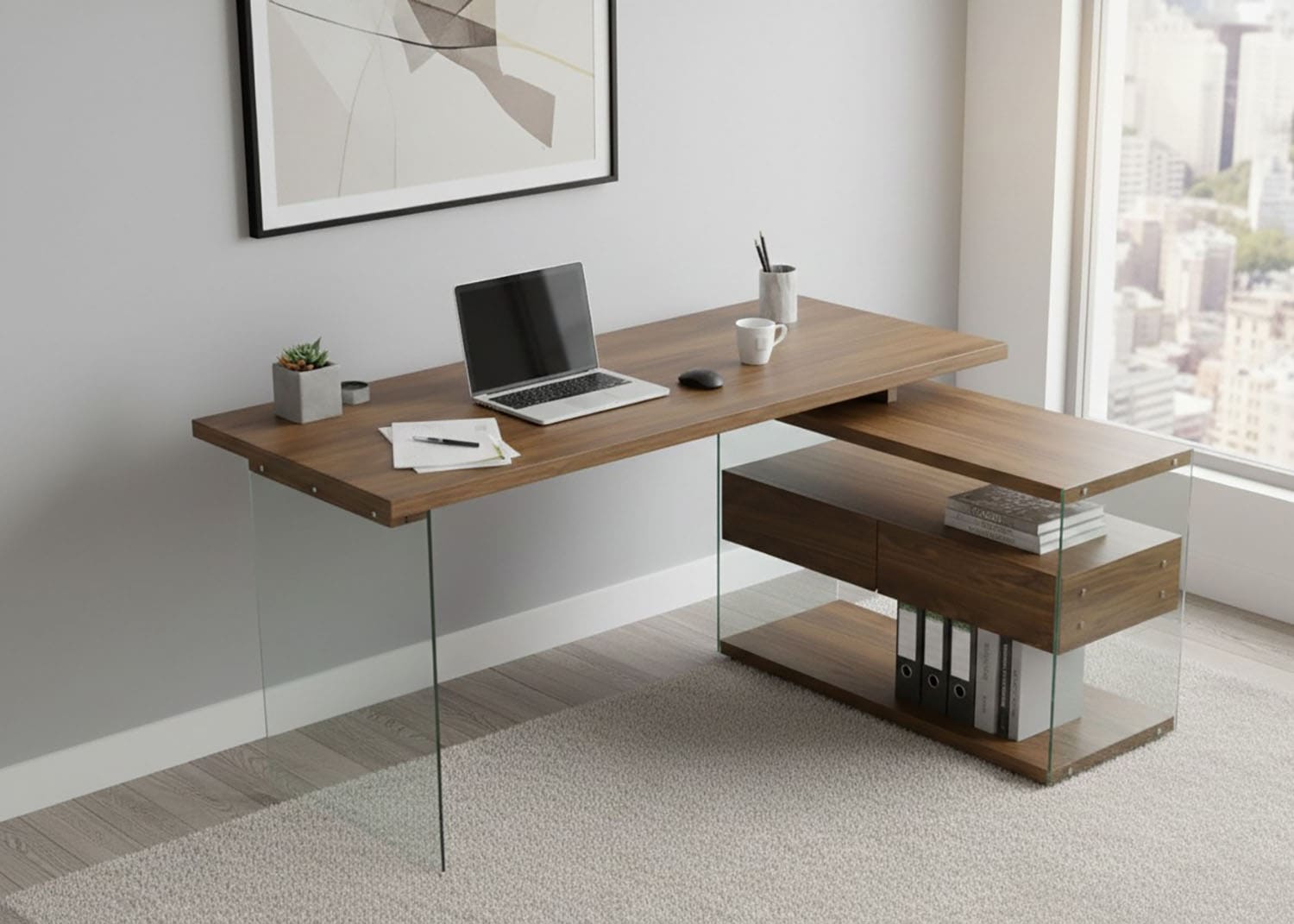 Jahnke Eckschreibtisch »LUX C 15 E« Eckschreibtisch,Glas,wechselseitig montierbar,2 Schubladen,B:145 cm