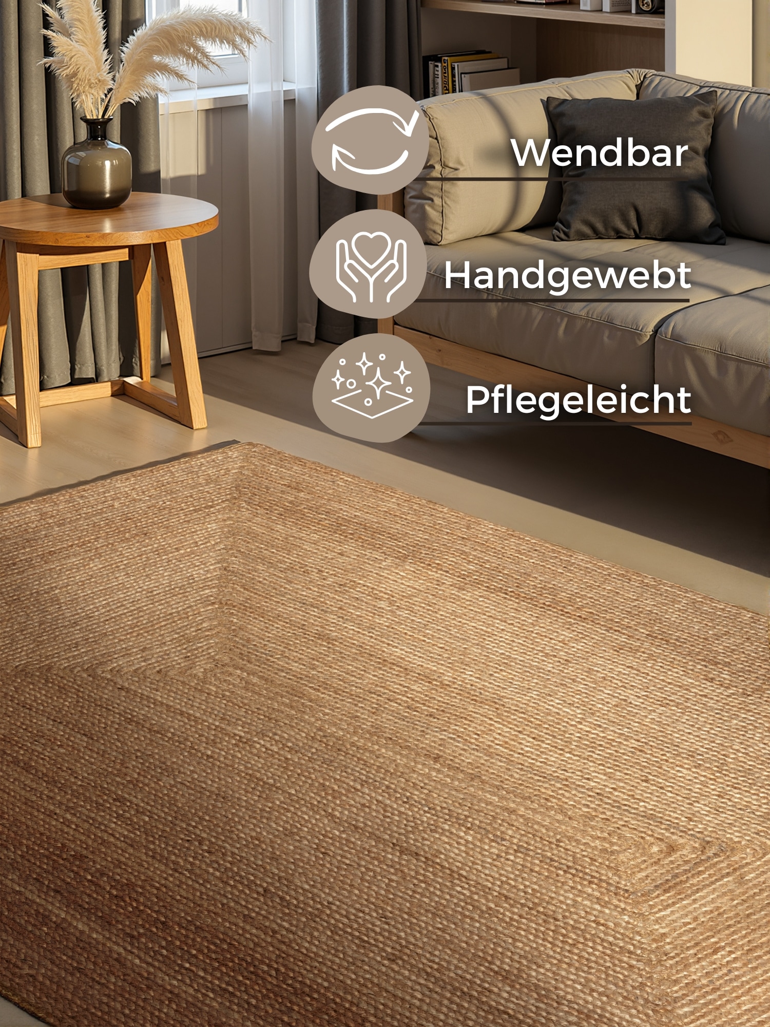 HANSE Home Teppich »Sharmila Juteteppich«, rechteckig, 9 mm Höhe, 100% Jutefaser, Natur, Wohnzimmer, Esszimmer, Flur, Boho, Skandi
