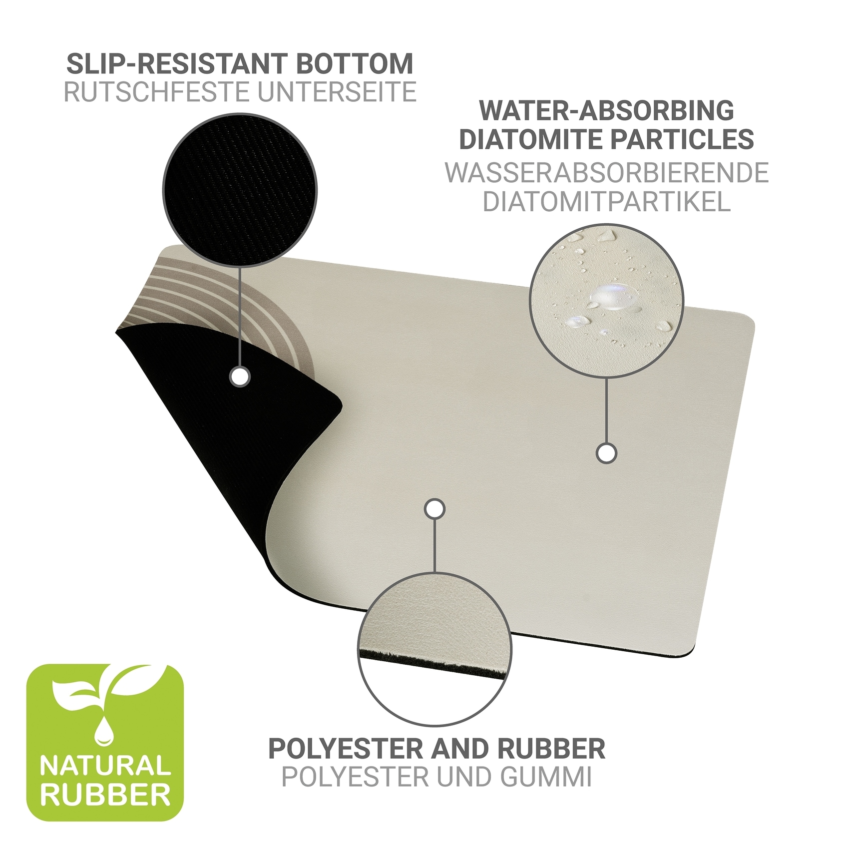 WENKO Abtropfmatte »Modell Dima« Spülmatte mit Diatomitpartikeln, einrollbar, schnelltrocknend