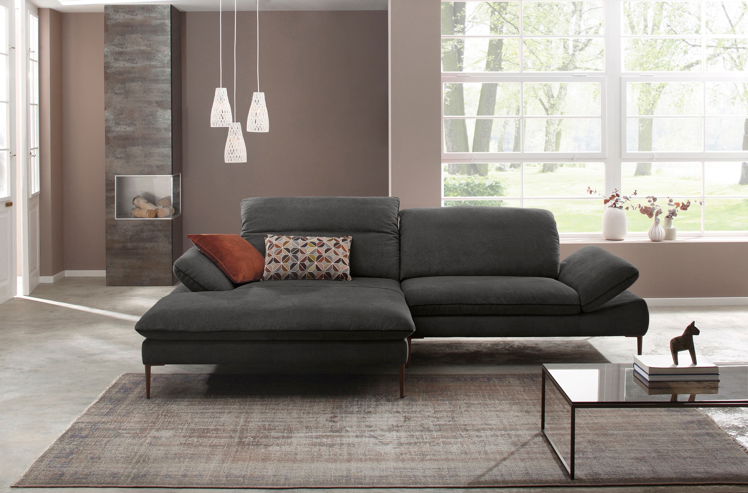 W.SCHILLIG Ecksofa »enjoy&MORE, Designsofa, elegant und bequem, L-Form«, Sitztiefenverstellung, Füße bronze pulverbeschichtet, Breite 294 cm