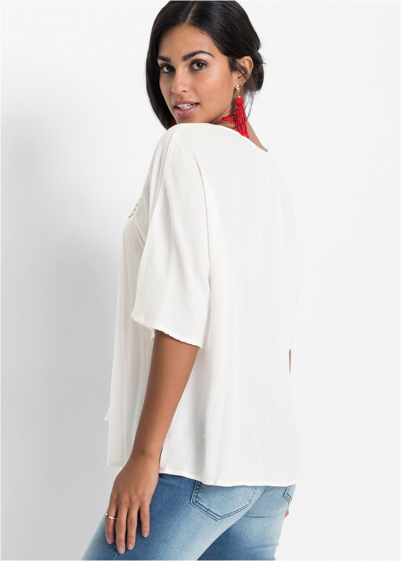 bonprix Tunika Casual Stil, A-Linie Passform, Kurzarm-Design, mit Stickerei