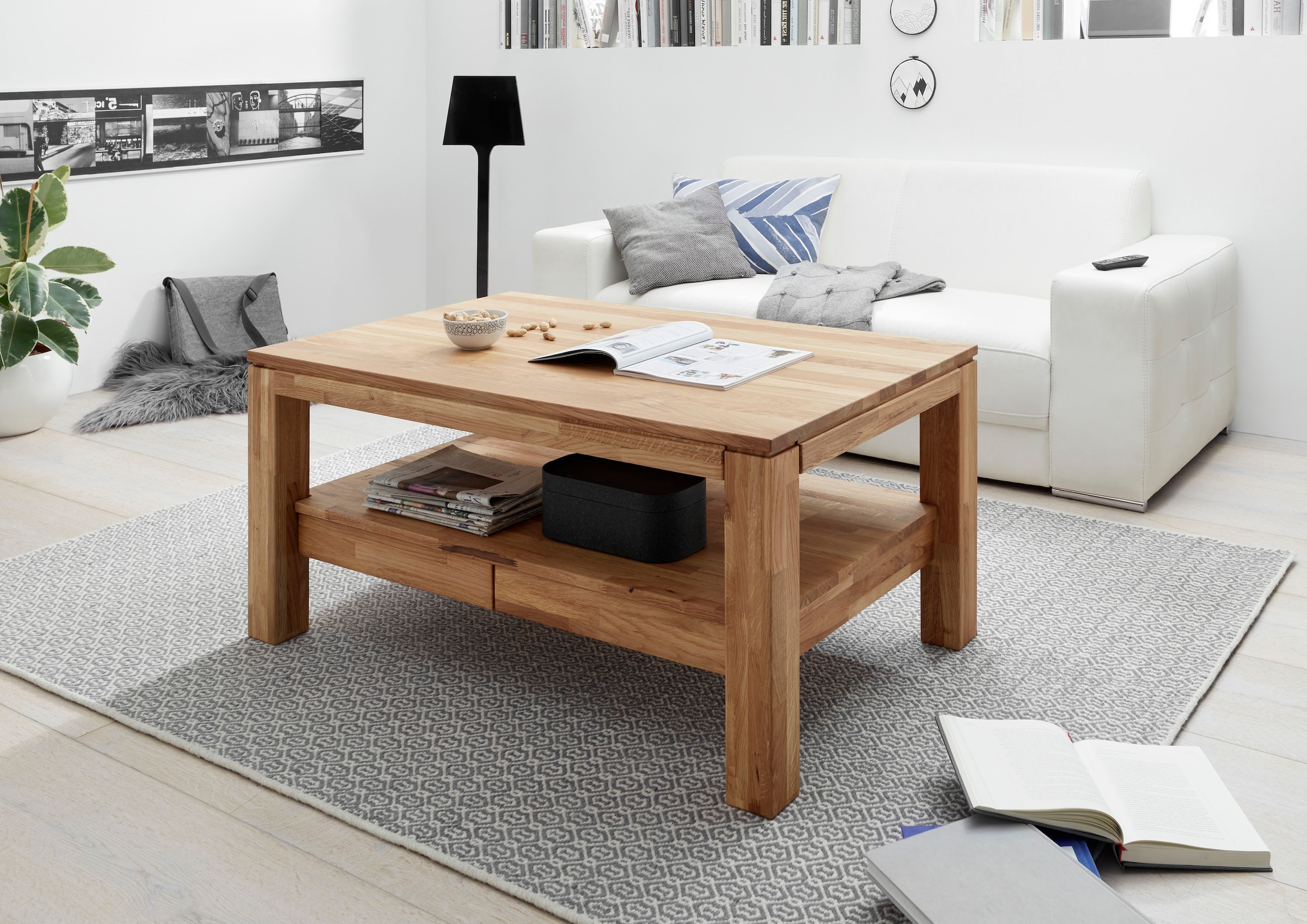 MCA furniture Couchtisch, Couchtisch Massivholz mit Schubladen zu