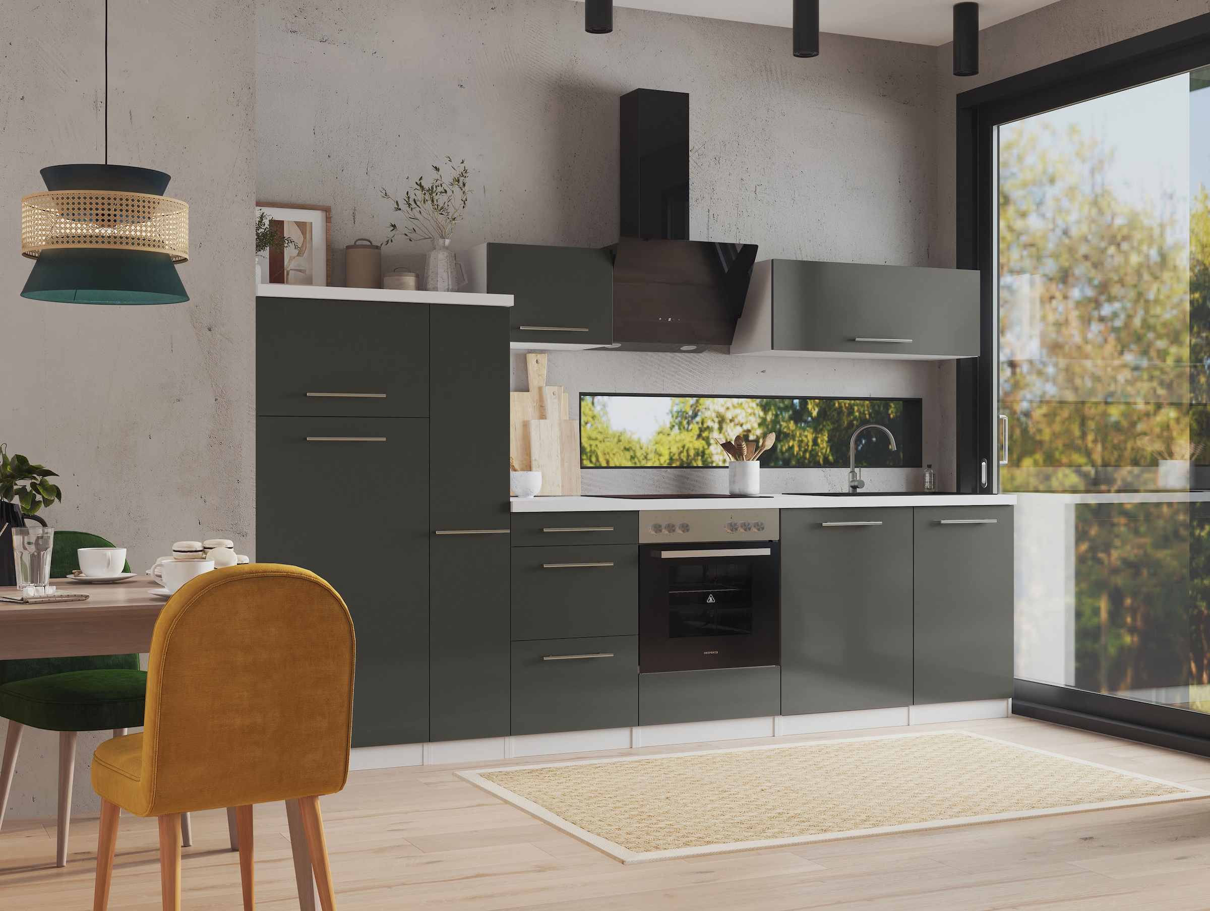 RESPEKTA Küche »Amanda« Breite 310 cm, mit Soft-Close, inklusive Elektrogeräte: Geschirrspüler, Kühl-/Gefrierkombination und Herd-Set, Dunstabzugshaube, 