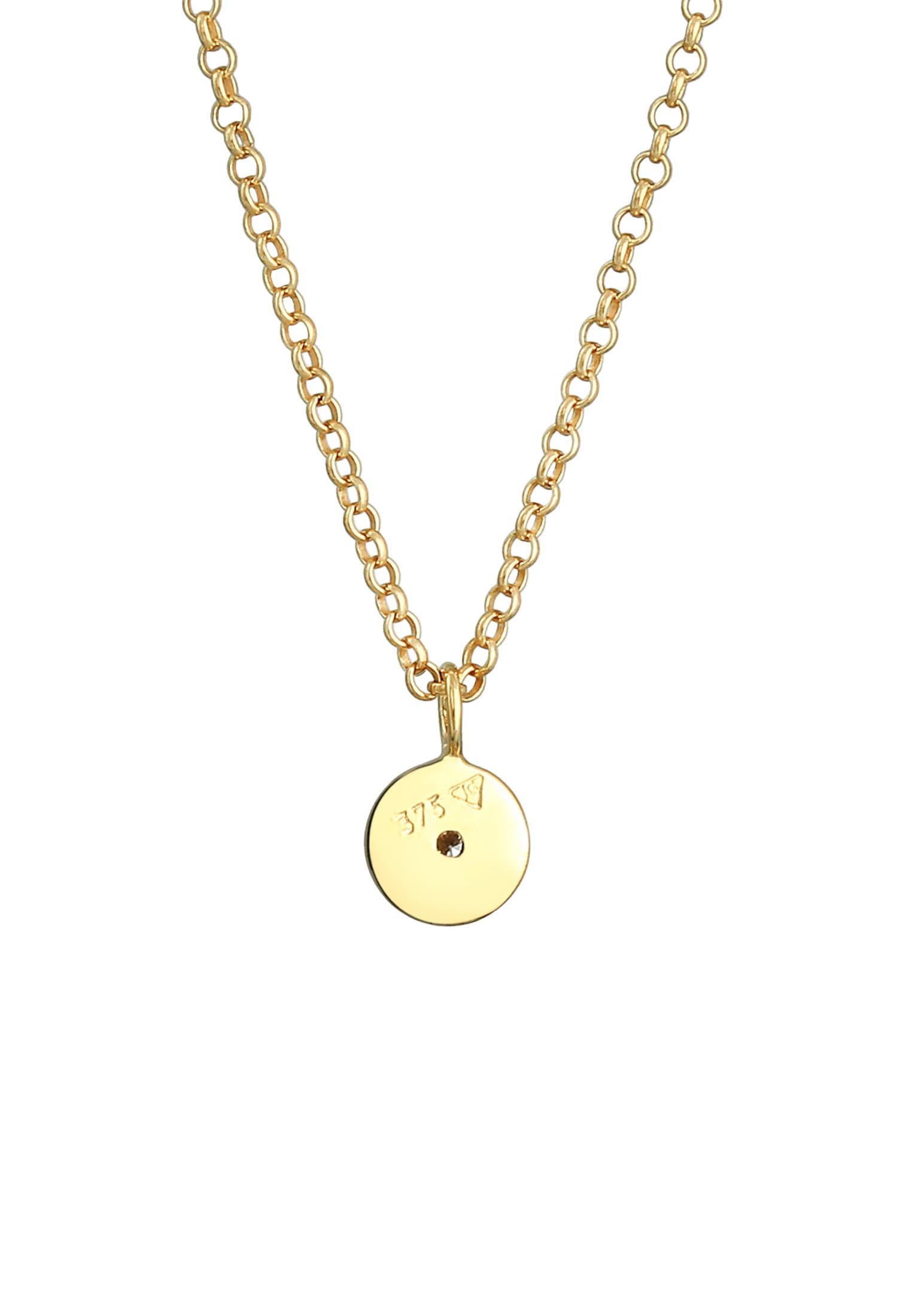 Elli DIAMONDS Silberkette »Halskette Plättchen Rund Diamant (0.015 ct.) 375er Gelbgold«