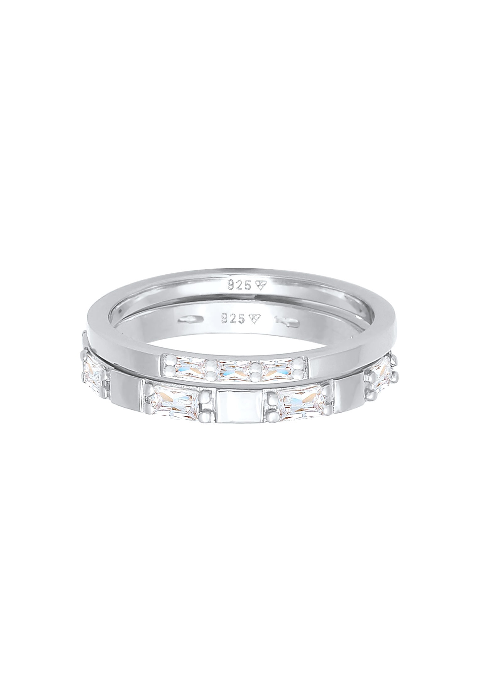 Elli Ring-Set »Ring Zirkonia Rechteck Bandring 2er Set 925 Silber«