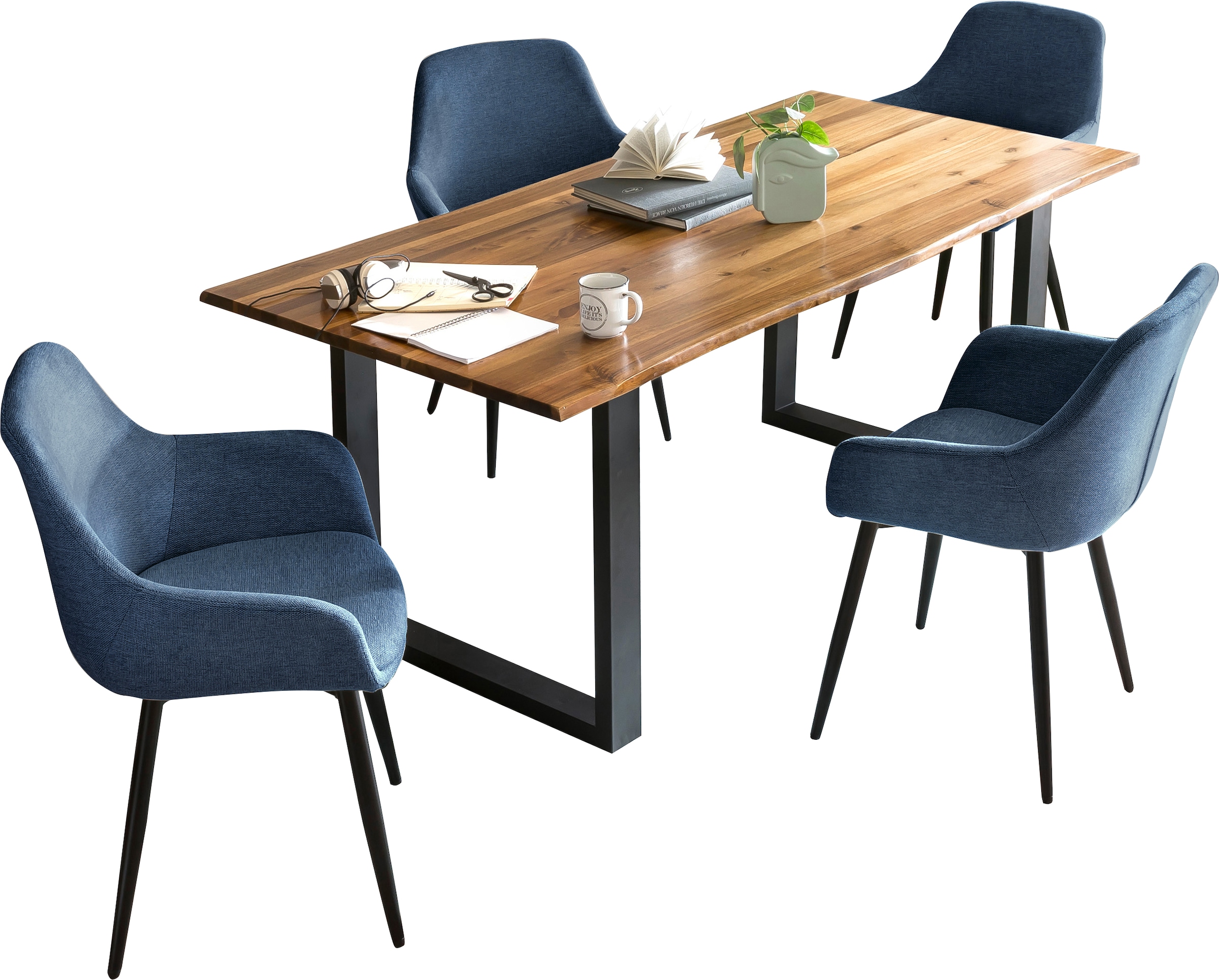 SalesFever Essgruppe »- stilvolles Design« Set, 5 Stk. tlg. 5-teiliges Set mit authentischer Baumkanten-Tischplatte