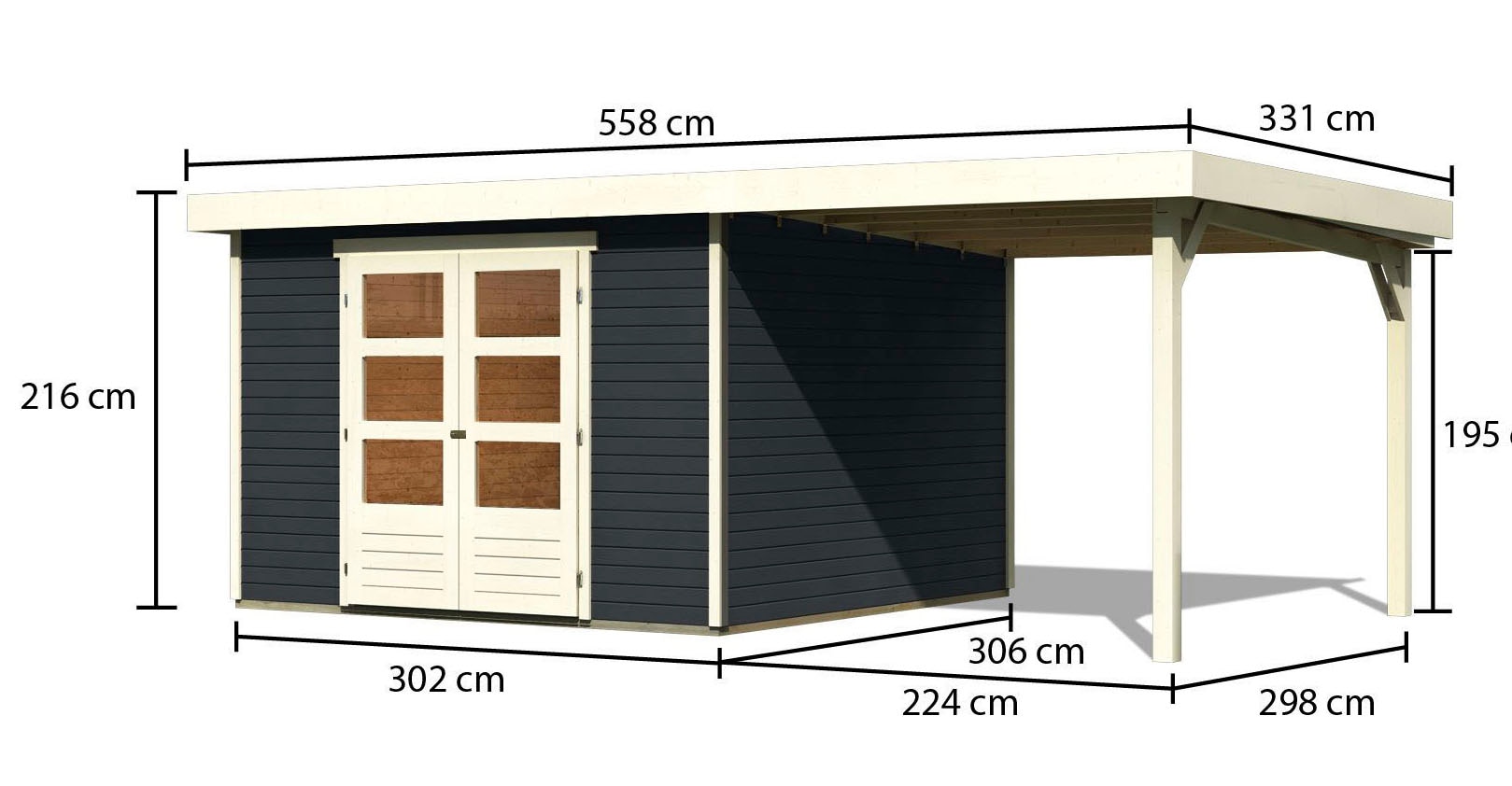 Karibu Gartenhaus »Arnis«, (Set), mit Anbaudach 2,40 m Breite