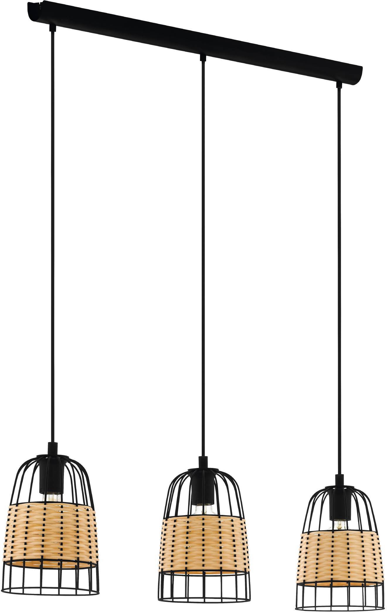 EGLO Hängeleuchte »Anwick«, E27, Metallkorb geflochten, Schwarz, Natur, Vintage, Hygge, Boho, 3-flammig