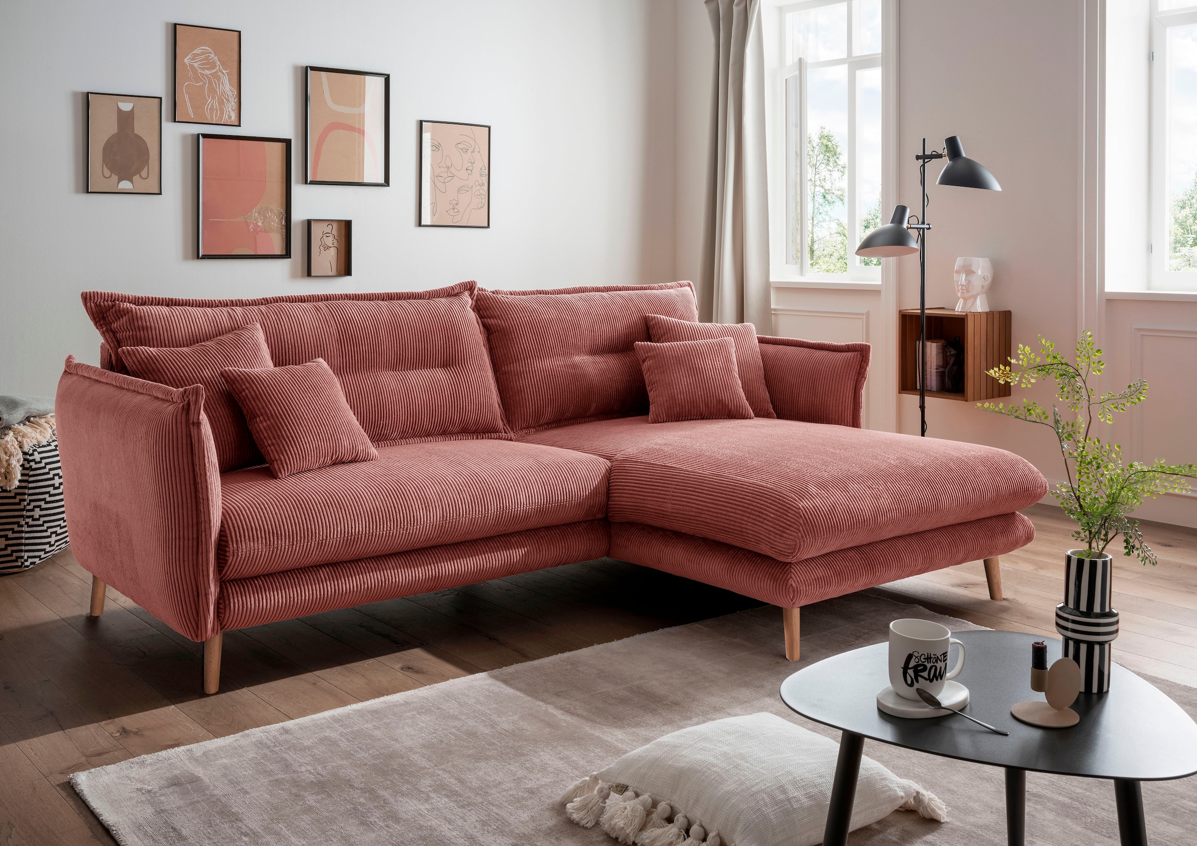 INOSIGN Ecksofa »Lazio«, mit Zierkissen, Füße naturfarben OTTO Online Shop