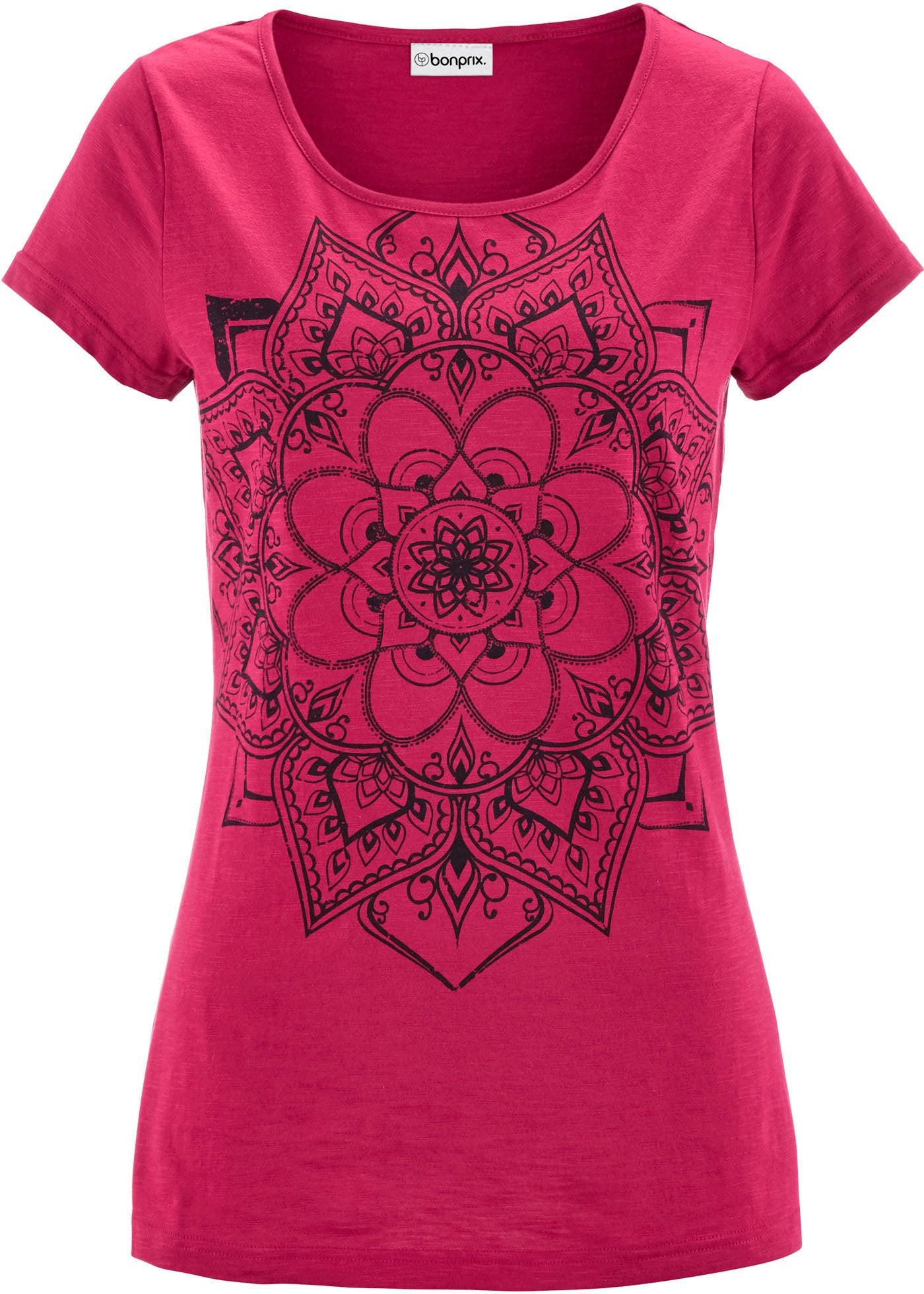 bonprix T-Shirt gerade Passform, Kurzarm, mit dekorativem Druck, aus Baumwolle
