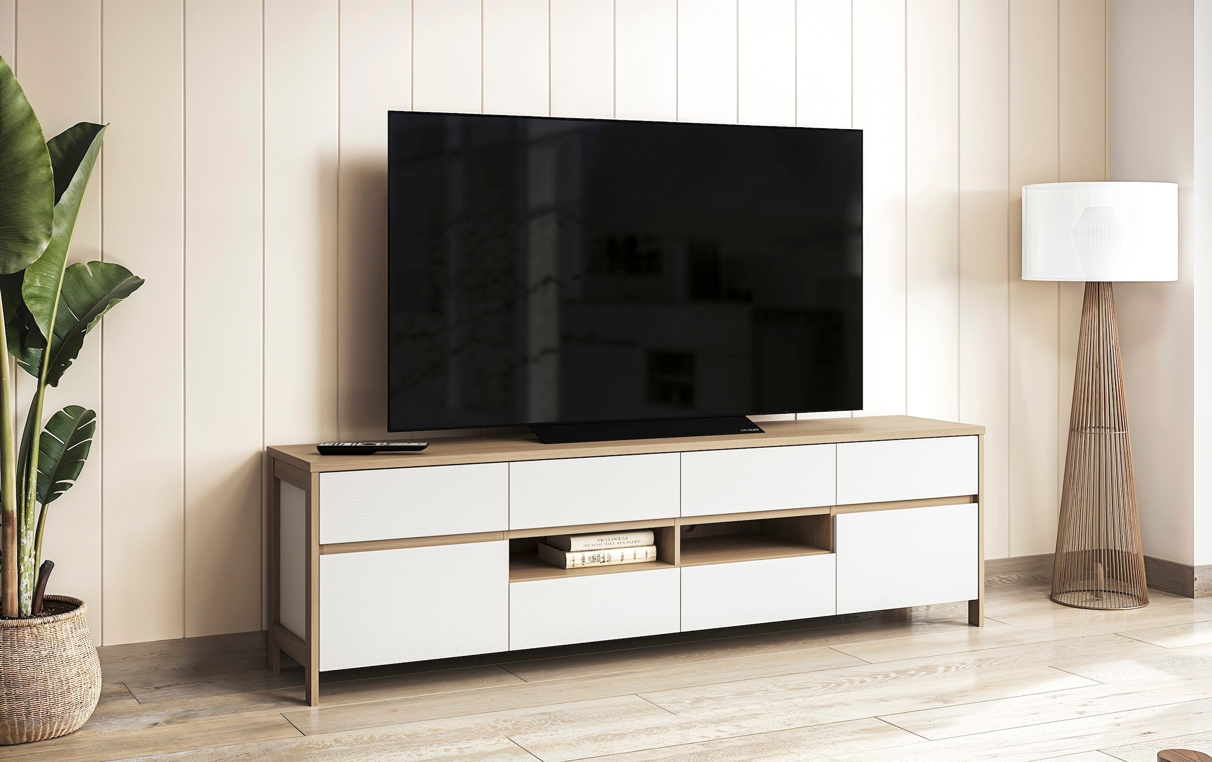 Home affaire TV-Schrank »Stranda, moderner TV-Unterschrank, Kommode im Scandi-Style, Lowboard« Rahmenoptik, ausreichend Stauraum, vielseitig einsetzbar, 193 cm breit