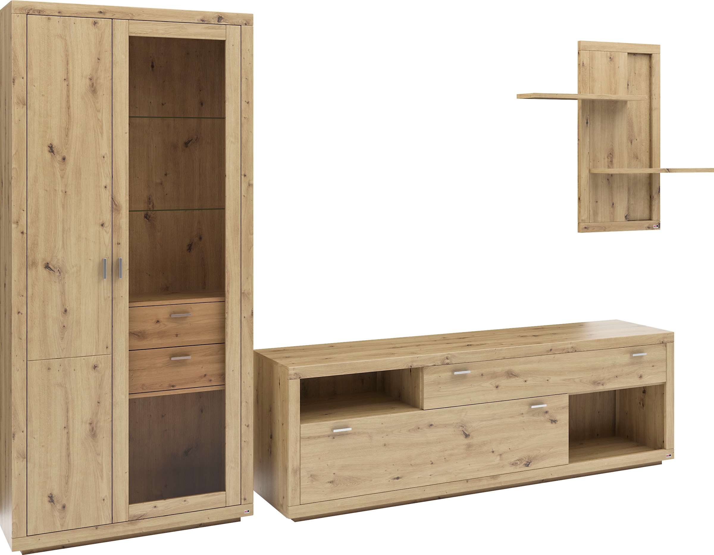 set one by Musterring Wohnwand »Chandler«, (Set, 3-St), Eiche Artisan, Maße (BxHxT) 337 x 205,4 x 49,9 cm