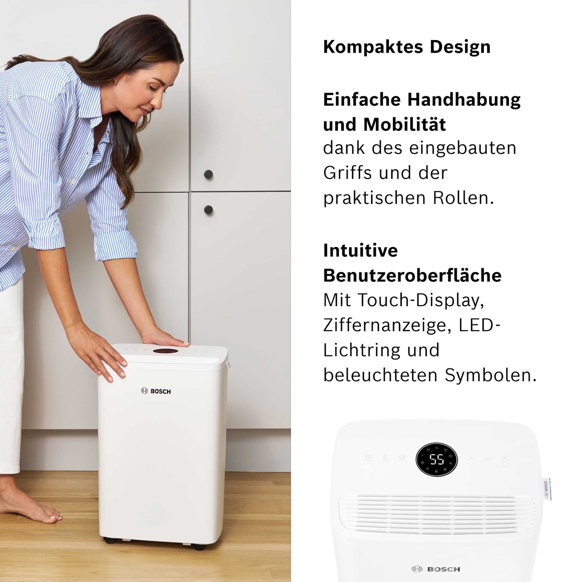 BOSCH Luftentfeuchter »Dry 1000 - Ideal für die Wohnung & schnelle Trocknung der Wäsche« Entfeuchtung 10 l/Tag Tank 2,5 l Ultra-leiser Betrieb; nur 34 dB(A)