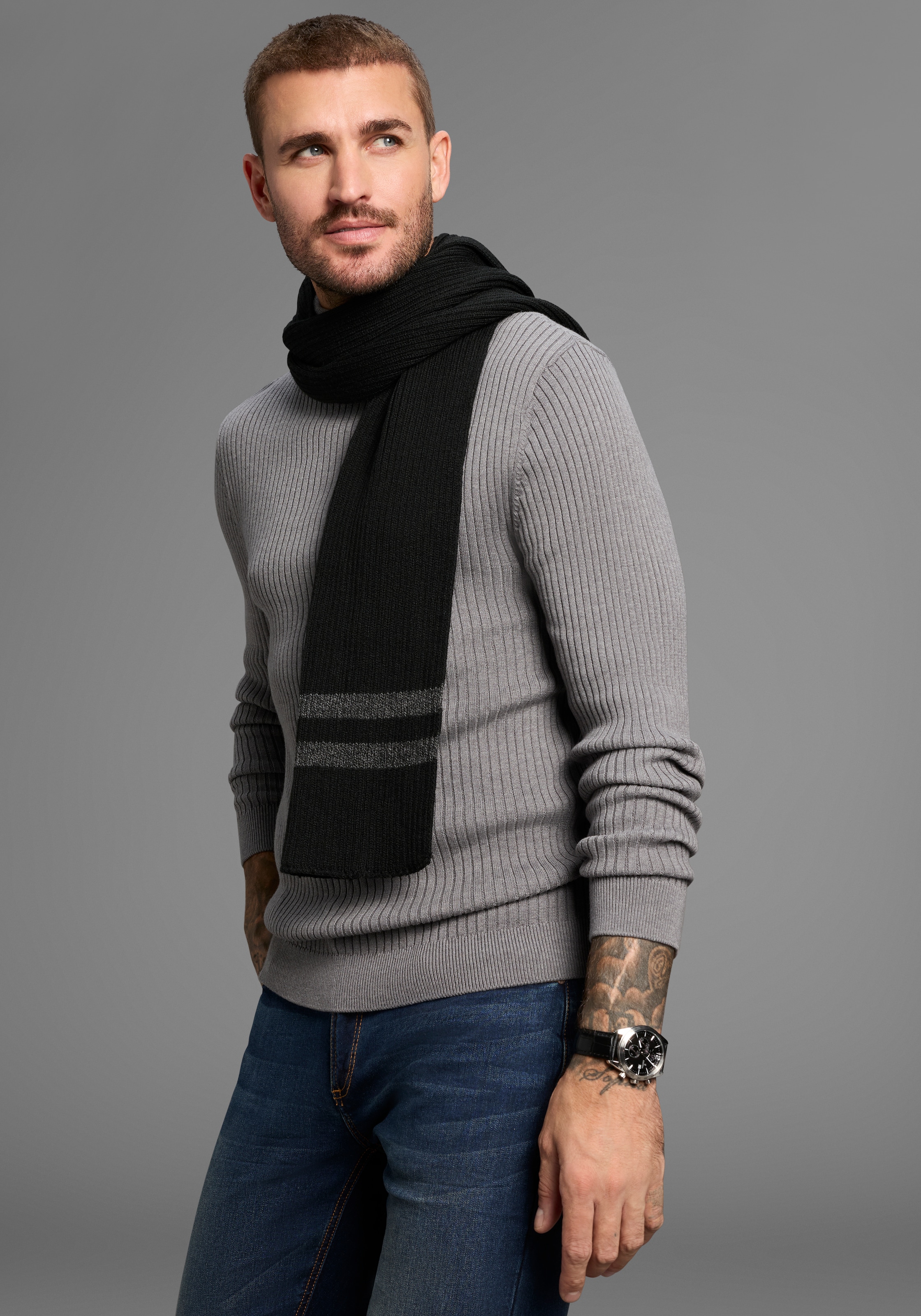 Man's World Schal mit modischen Konstrast-Streifen - NEW