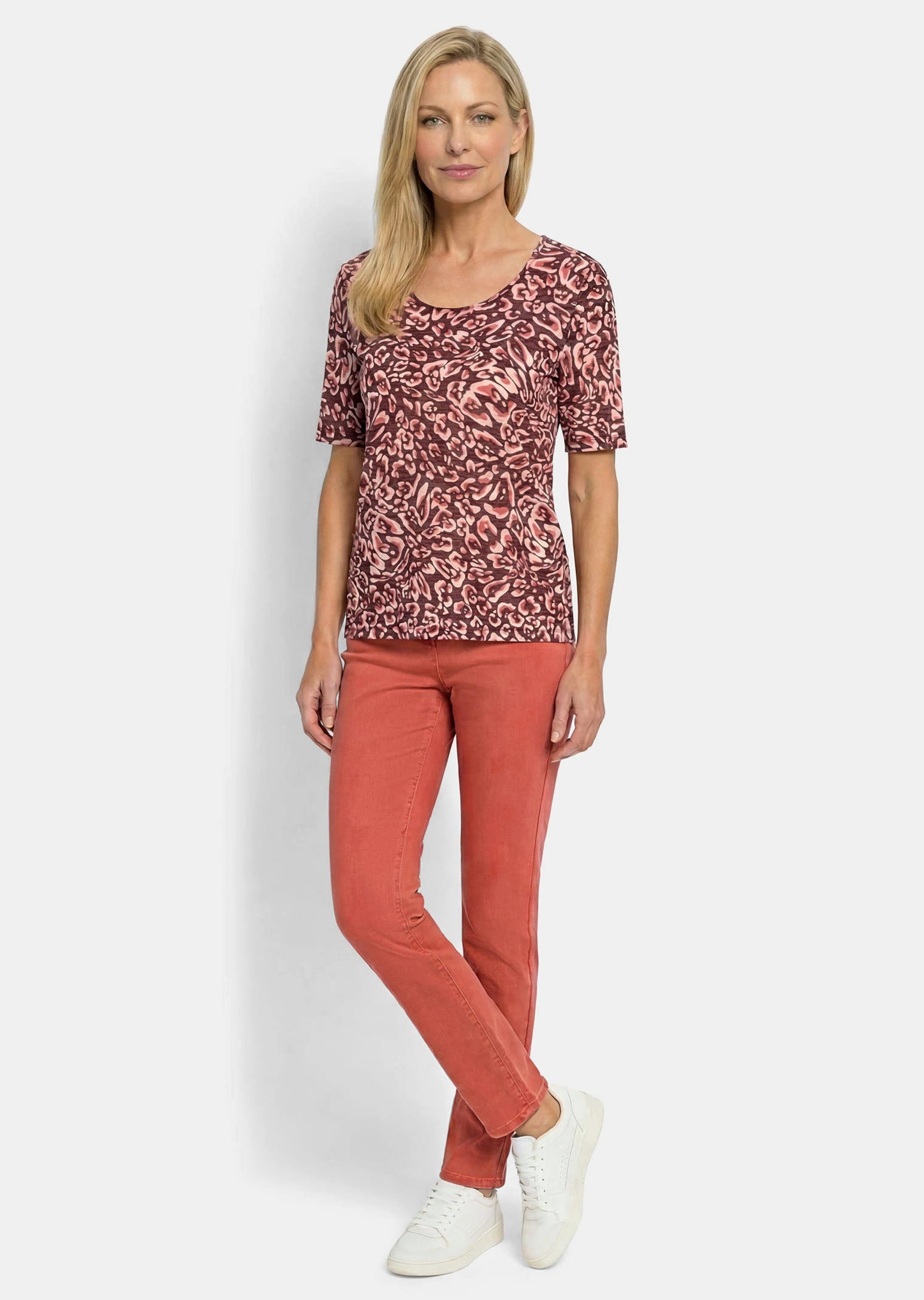 GOLDNER Kurzarmshirt »Kurzgröße Viskoseshirt mit abstraktem Floraldruck« stretchbequemer Viskosejersey