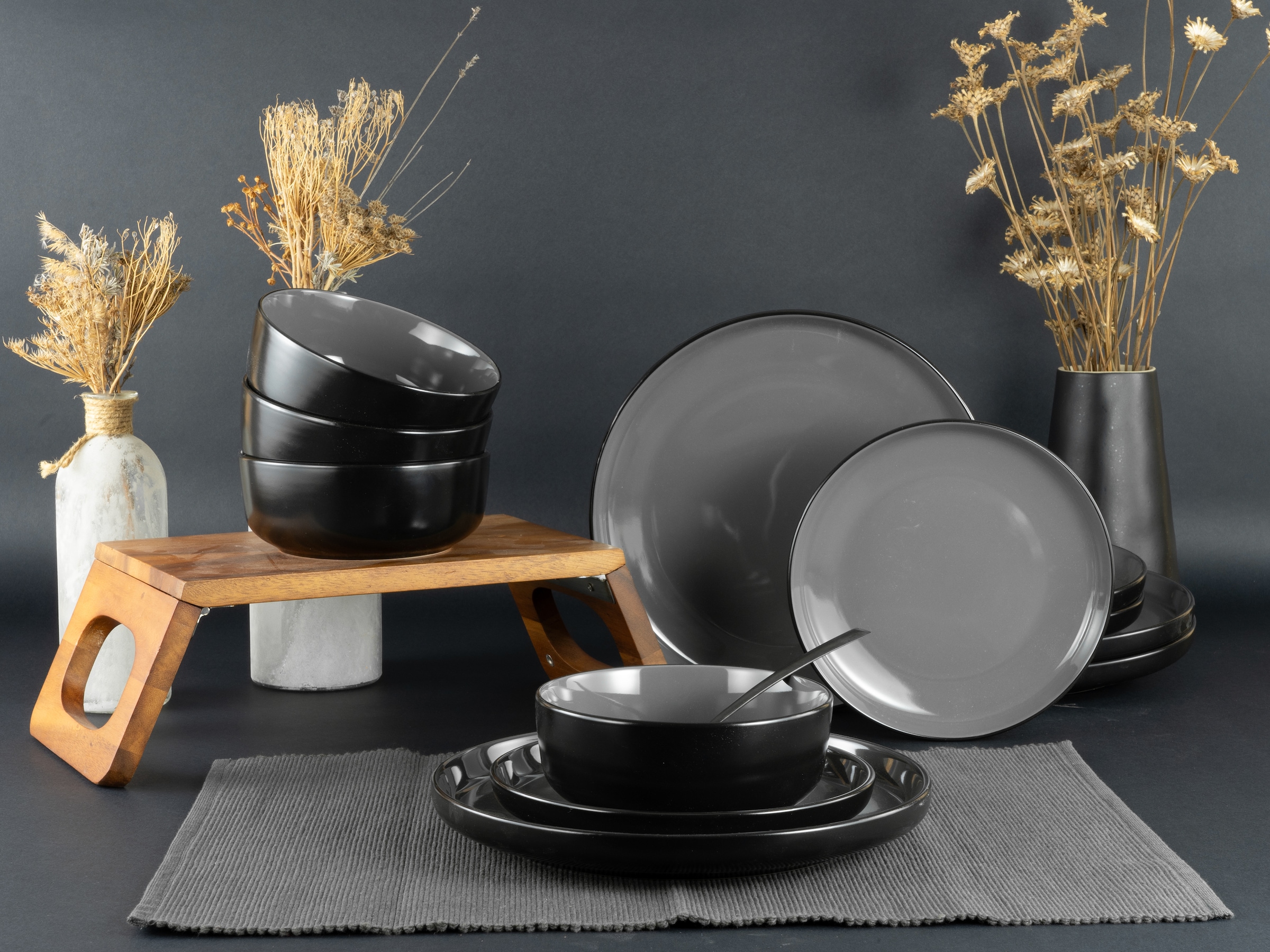 my home Tafelservice »modernes Geschirr-Set, Service Östra Greda«, (Set, 12 tlg.), hohe Haltbarkeit, spülmaschinengeeignet & mikrowellengeeignet