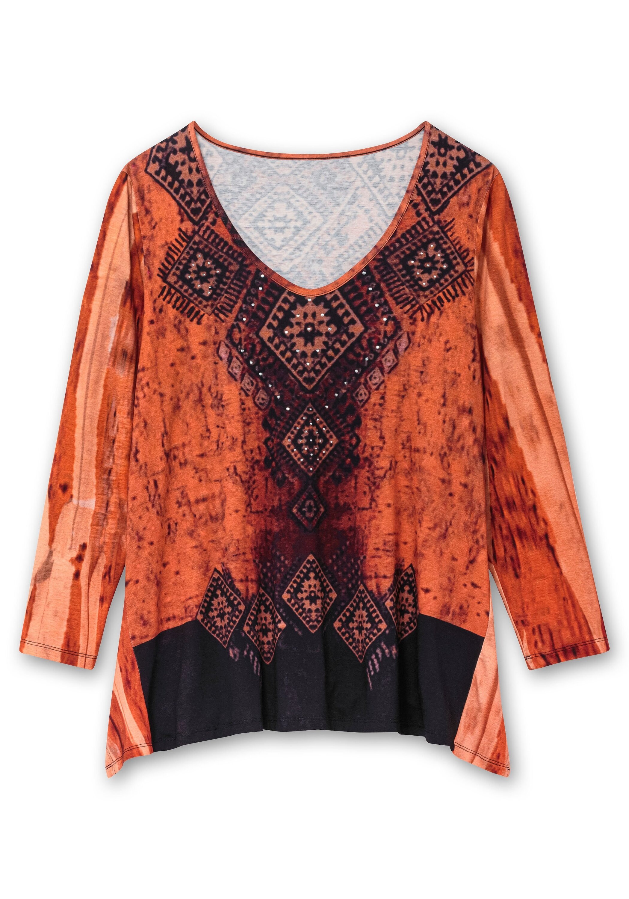Sheego Langarmshirt »Langarmshirt im Ethno-Stil, mit Zipfelsaum«