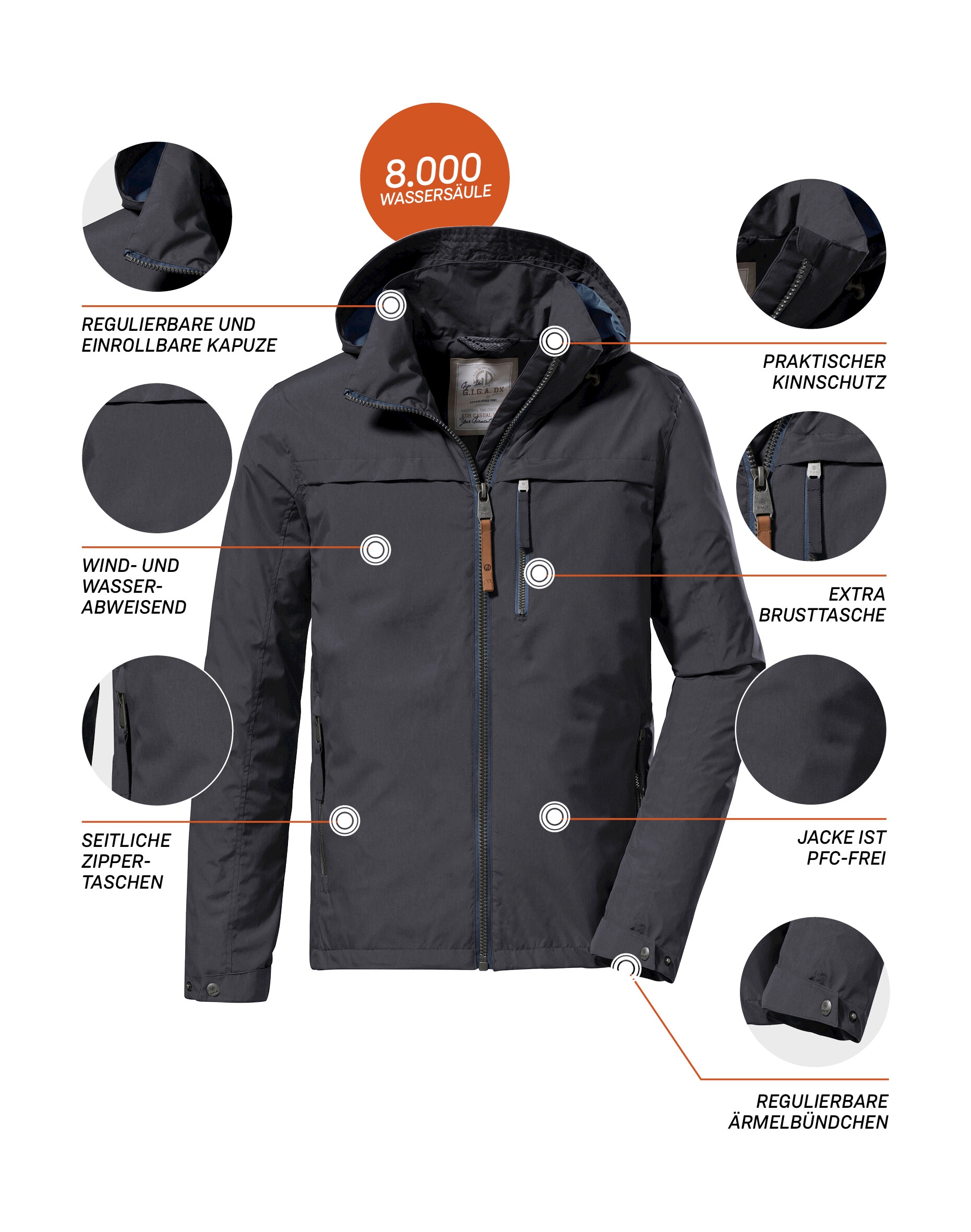 G.I.G.A. DX by killtec Funktionsjacke »GS 12 MN JCKT«, Wasserabweisende, winddichte Herrenjacke mit verstellbarer Kapuze