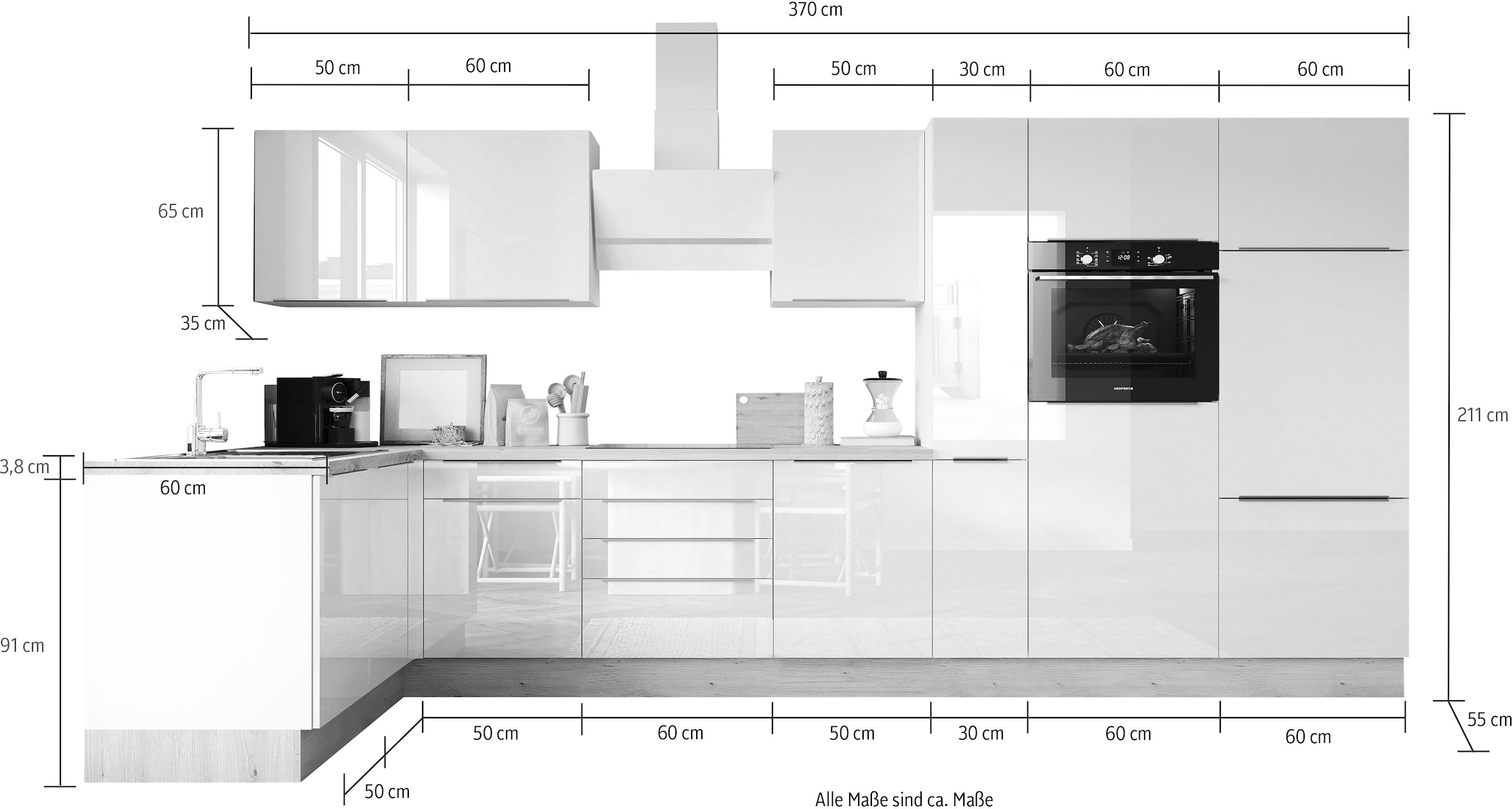 RESPEKTA Winkelküche »Safado aus der Serie Marleen«, Breite 370 cm, mit Soft -Close kaufen online bei OTTO | L-Küchen