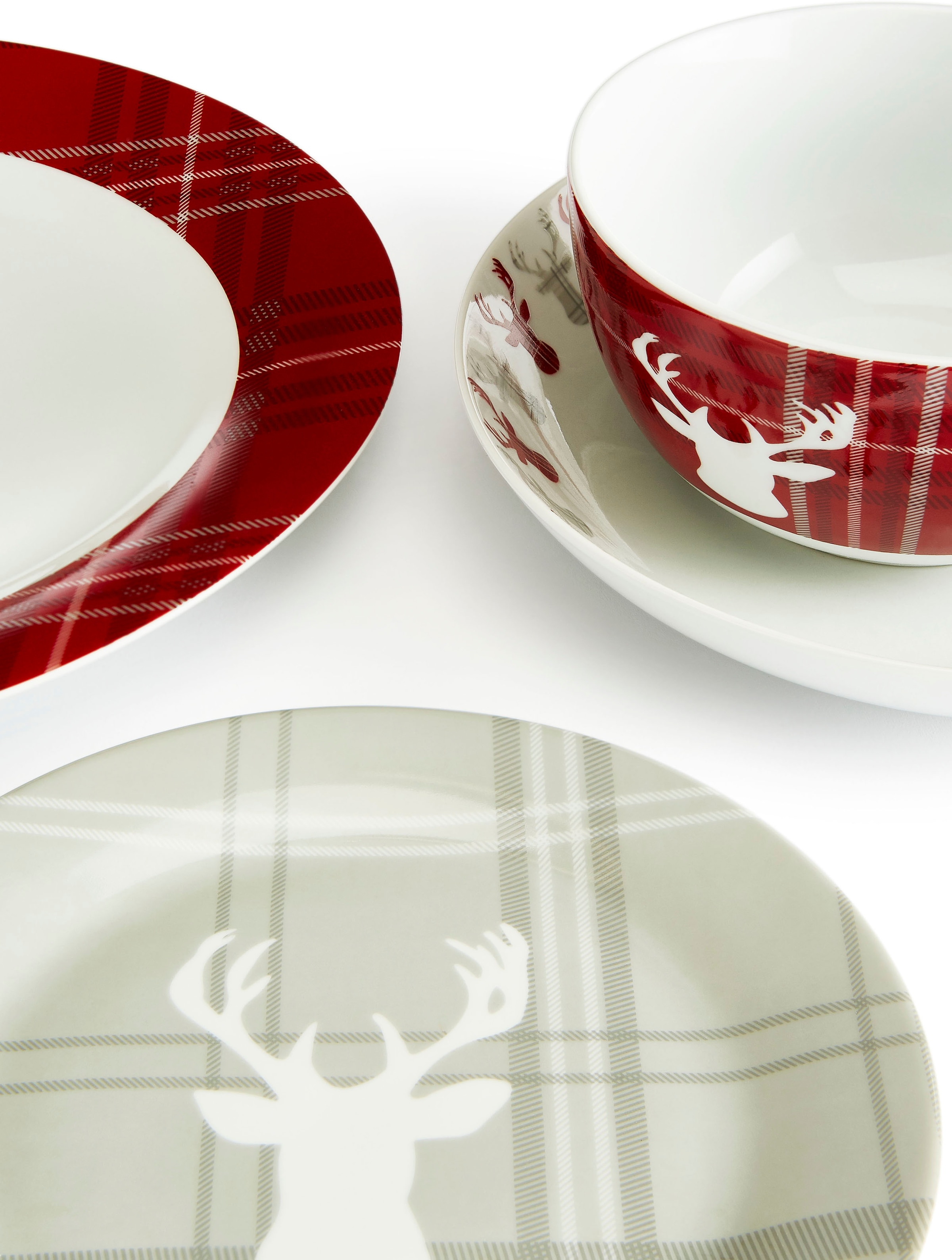 Retsch Arzberg Kombiservice »Geschirr-Set, Service HIGHLAND STAG, Winter, Advent, Weihnachten« Hirsch trifft Schottenkaro, 30 Teile, für 6 Personen