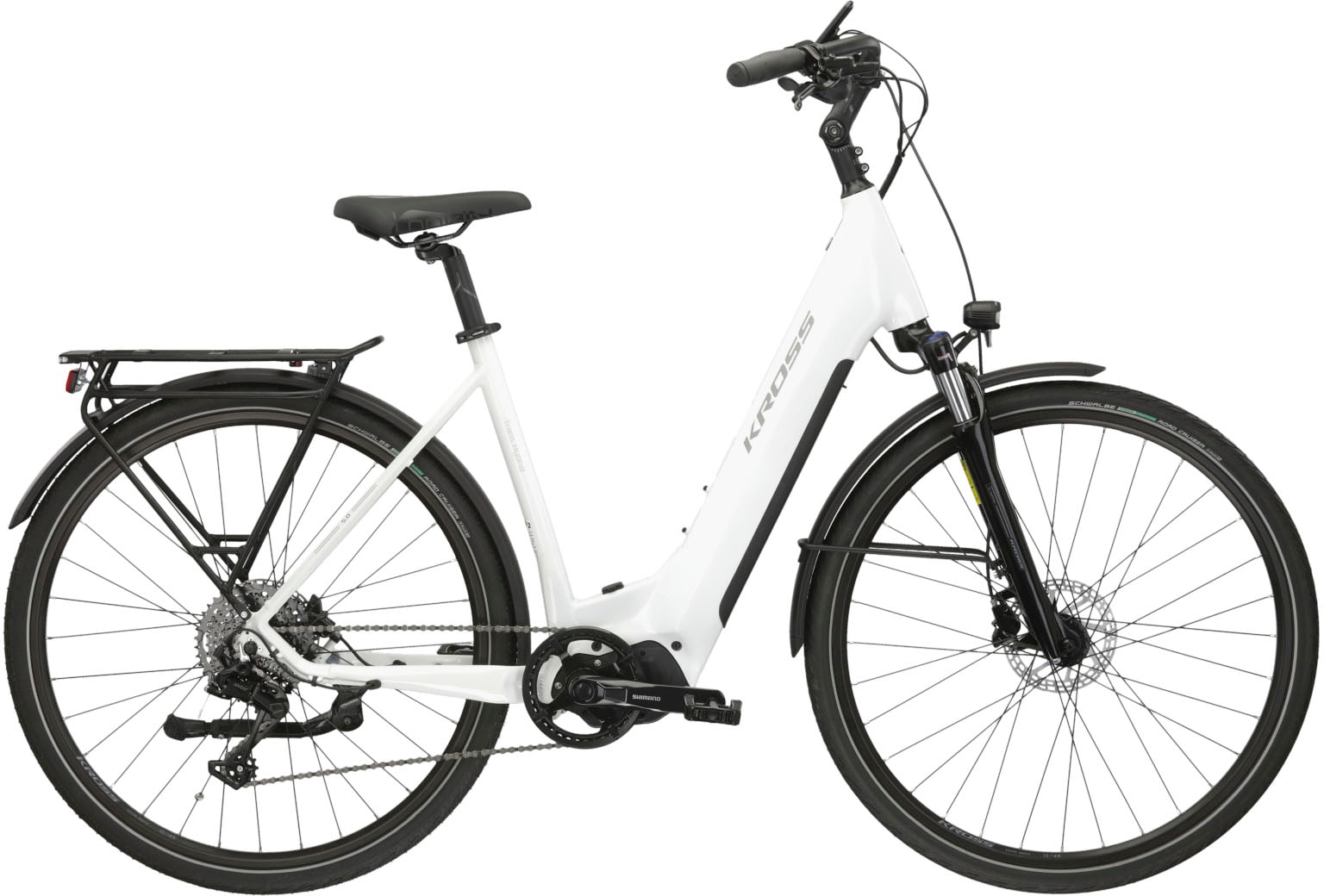Kross »KROSS E-Trekkingrad Trans 5.0 28" weiß 9 Gänge« 9 Gang microSHIFT ADVENT M619 Schaltwerk Kettenschaltung Mittelmotor 250 W Pedelec in weiß,...