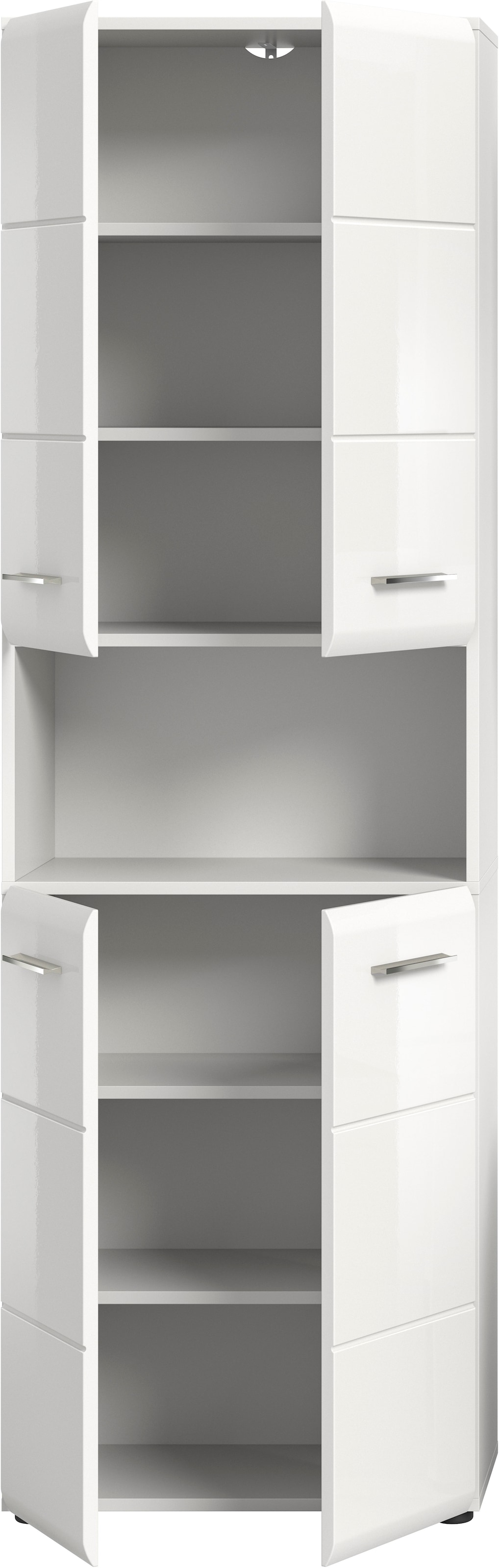 INOSIGN Hochschrank »Florenz, Höhe 185 cm, 4 Türen, 4 Einlegeböden, 1 offenes Fach«, hochwertige MDF Front, Griff chromglänzend, Badschrank, Bad