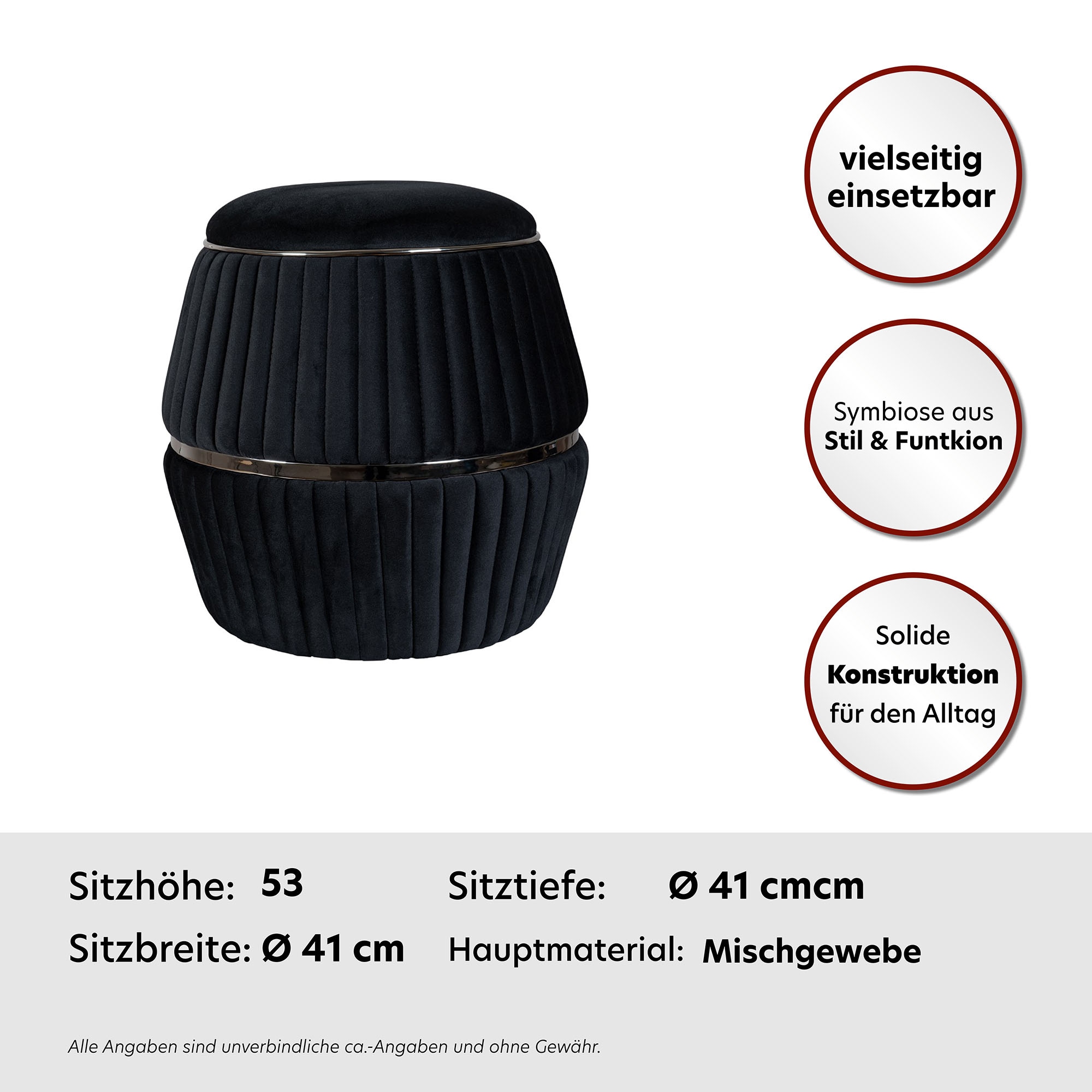 Kayoom Sitzhocker »Hocker Doric, trendiger Look, ästhetische Farbgebung, schöne Steppung« 1 Stk. tlg. komfortabel, hochqualitativ, pflegeleicht, in vielen Räumen zuhause
