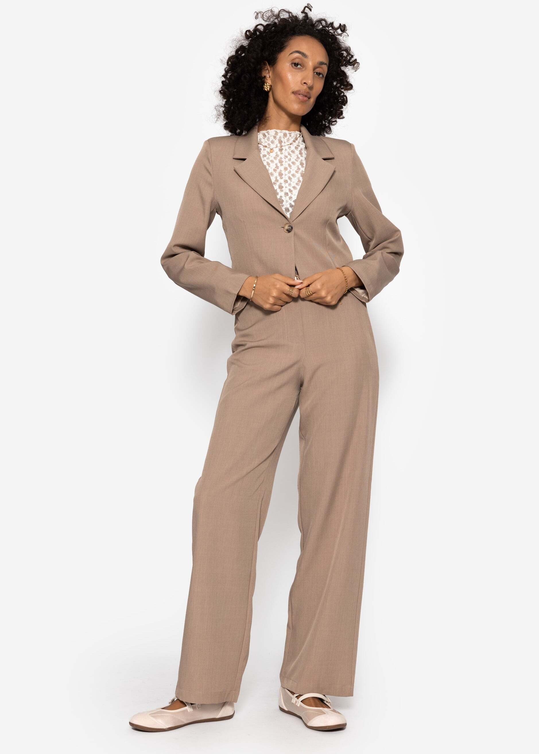 SASSYCLASSY Anzughose »High Waist Hose mit geradem Bein«  Hose mit hohen Bund in Dunkelbeige