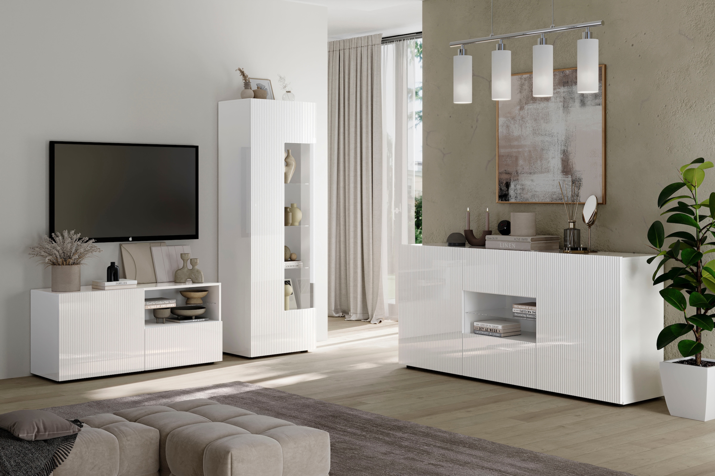 INOSIGN Sideboard »Rio Breite 181 cm, Kommode mit 2 Türen u. 2 Schubkästen,«, geriffelte MDF-Fronten, modern u. elegant, viel Stauraum