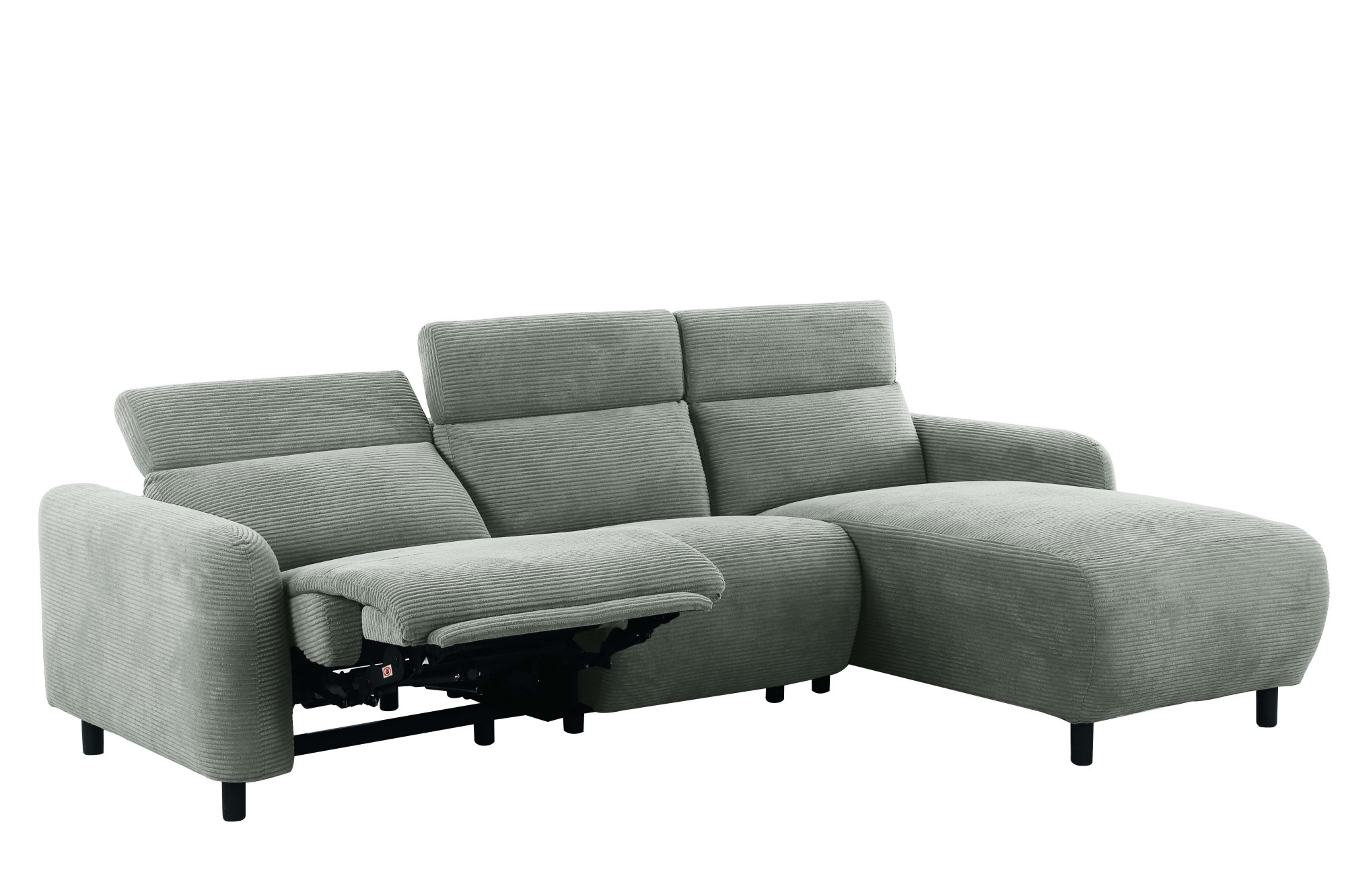 Home affaire Ecksofa »SKAANE in Cord, L-Form, 274 cm, manuelle u. elektrische Funktion,«, rundes Design, Kopfteilverstellung, Federkernpolsterung
