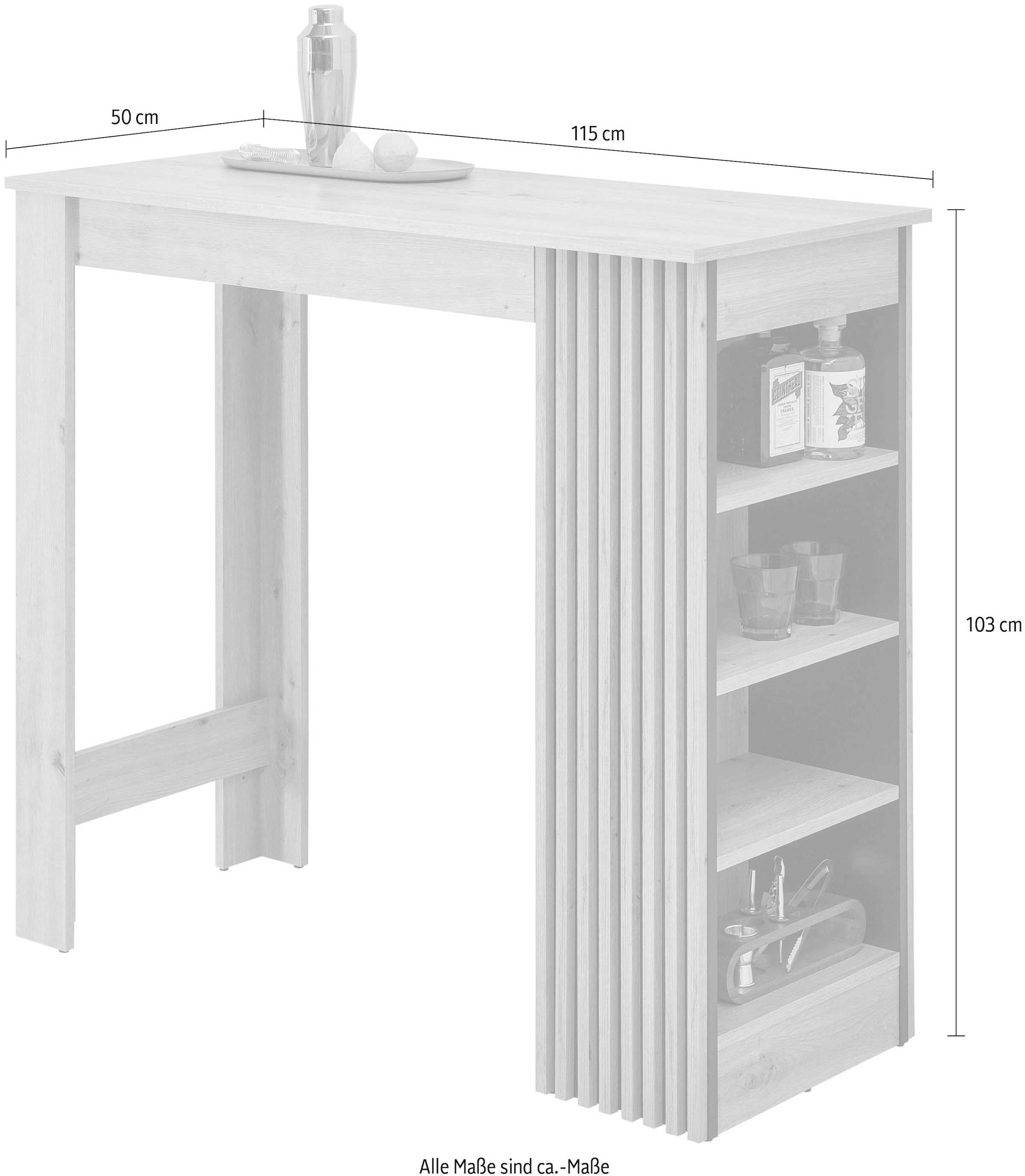 Stolkom Bartisch »Mojito B/H/T 115x103x50 cm« 1 Stk. tlg. Beidseitig montierbar, 4 offene Fächer