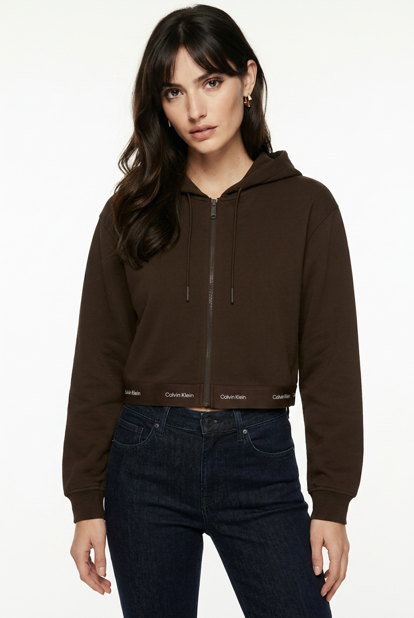Calvin Klein Jeans Kapuzensweatjacke »LOGO WAIST CROPPED« mit Kapuze, kurze From, Logoschriftzug am Bund
