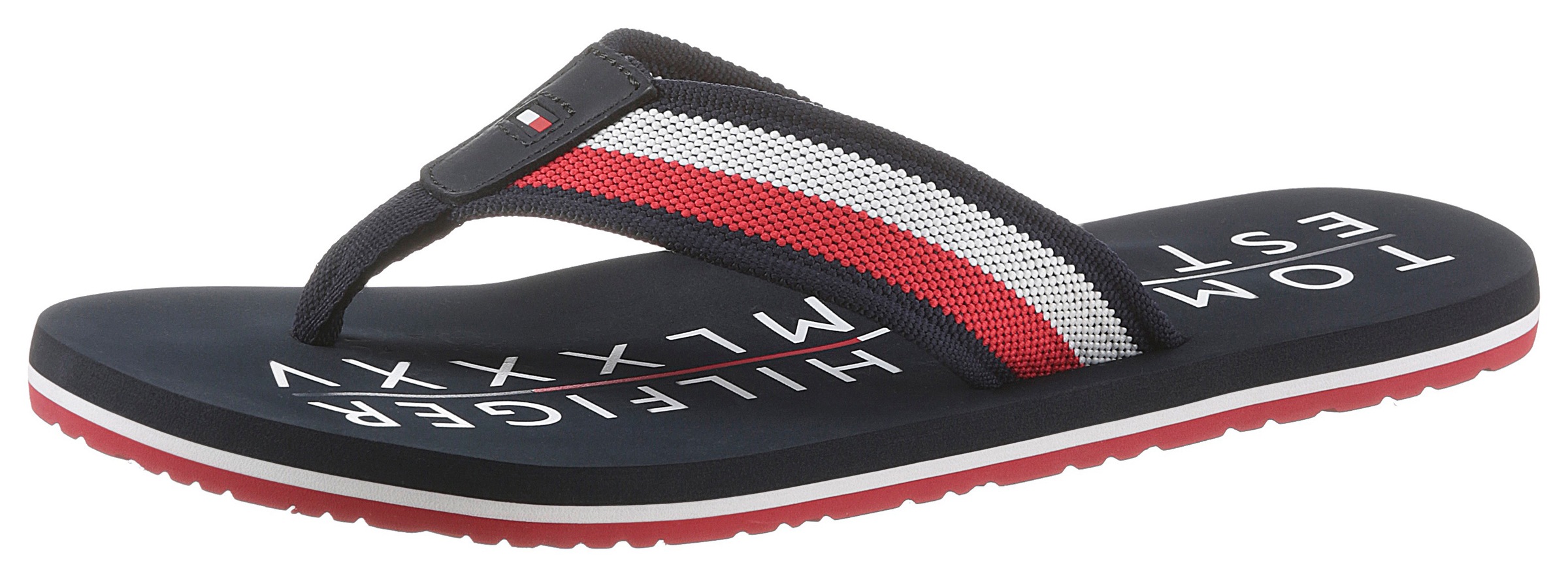 TOMMY HILFIGER Zehentrenner »CORPORATE PRINT BEACH SANDAL«, mit weichem Zehensteg