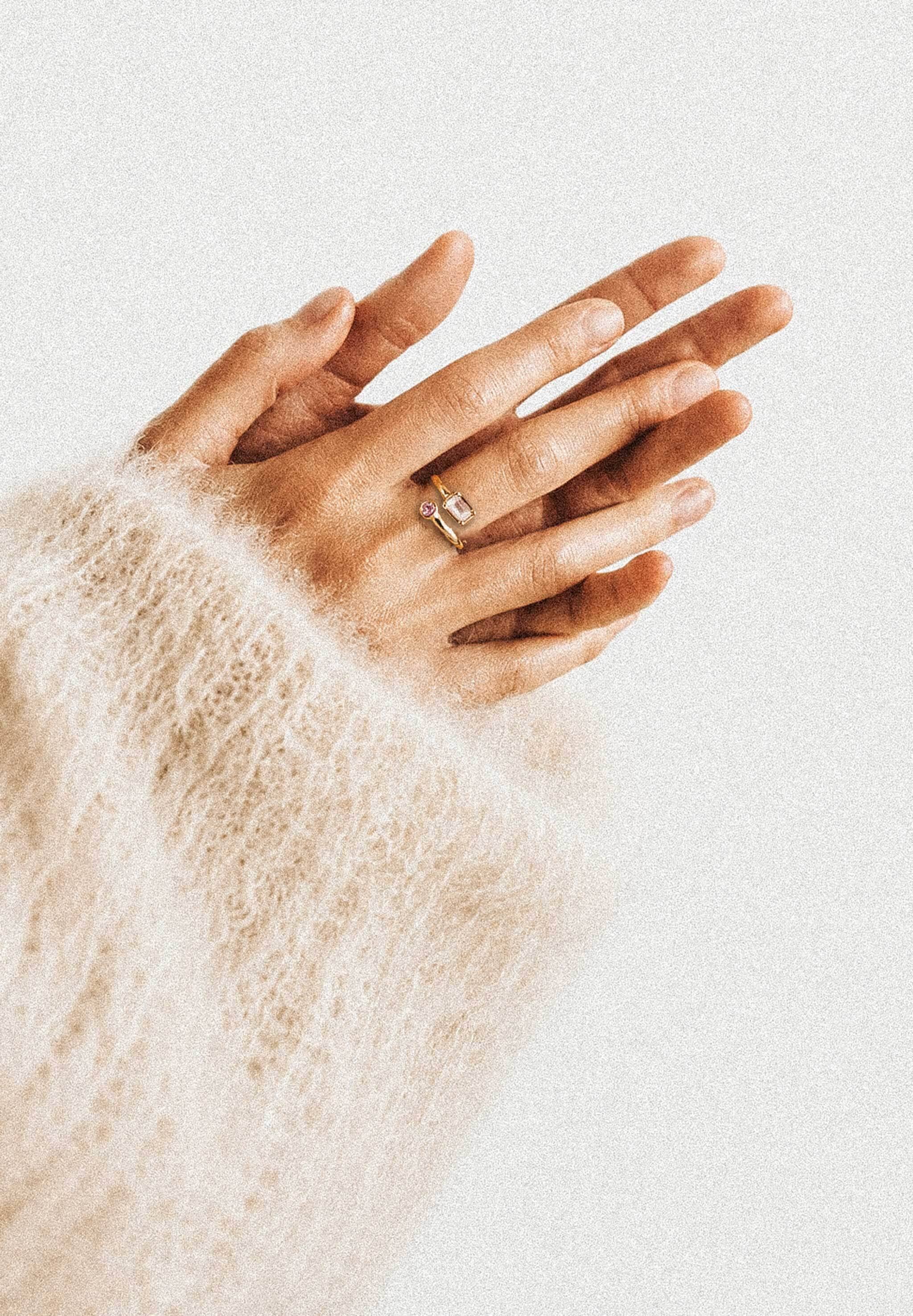 HAZE & GLORY Silberring »Ring Quarz Synthetischer Saphir Pink 925 Sterling Silber vergoldet«