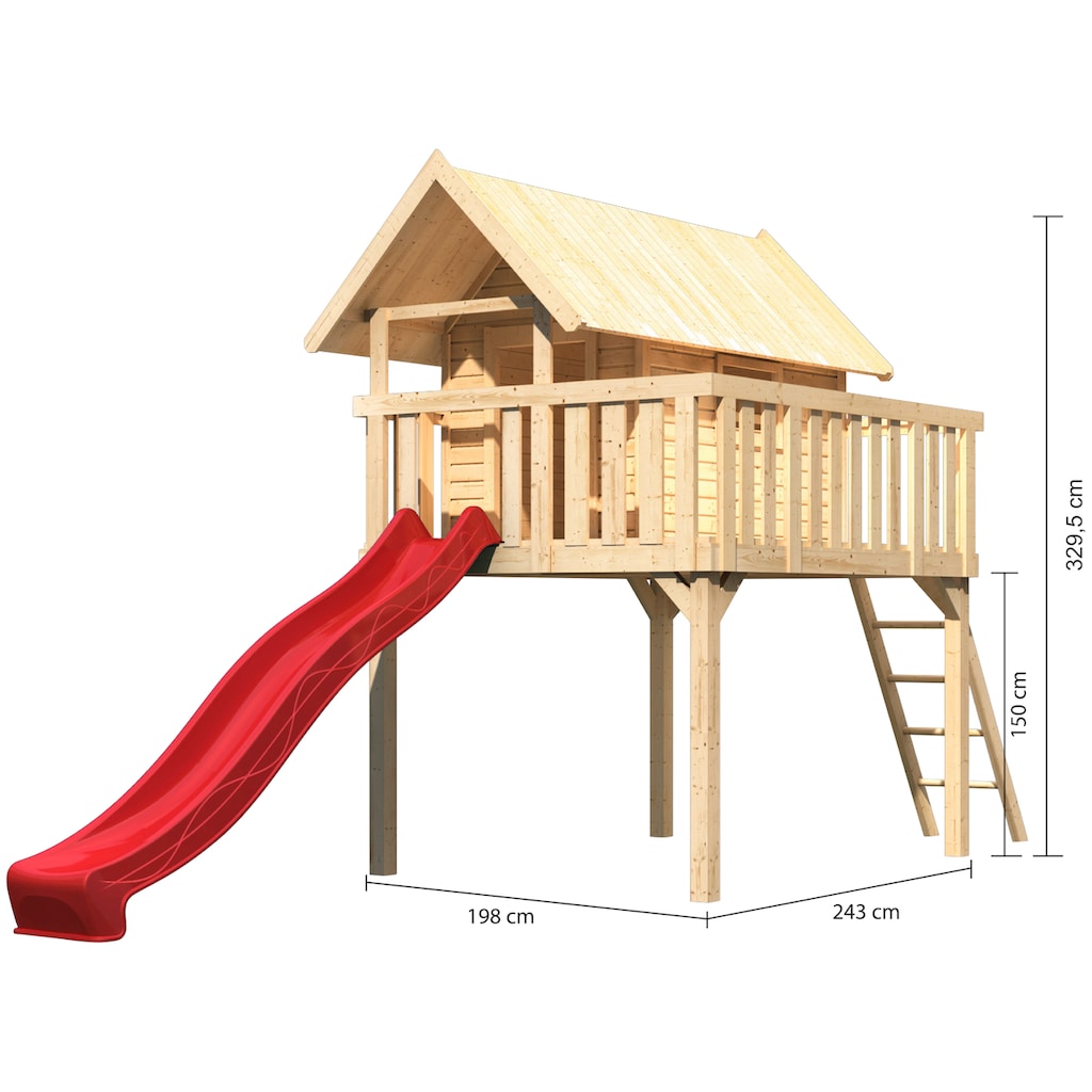 AKUBI Spielturm »Fidel«, (Set, 2 tlg.), BxTxH: 198x243x329,5 cm, mit Rutsche in rot