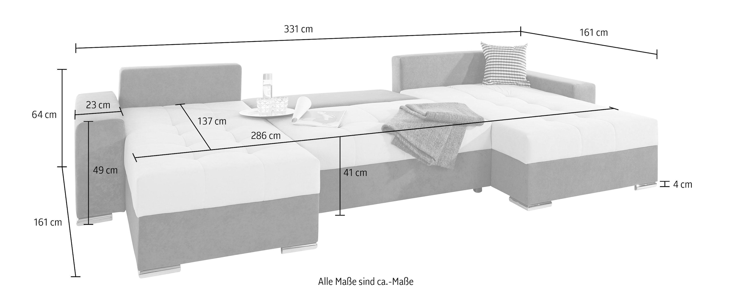 COLLECTION AB Wohnlandschaft »Josy«, inkl. Bettfunktion, Bettkasten und  Zierkissen, mit 2 XXL-Recamieren kaufen bei OTTO