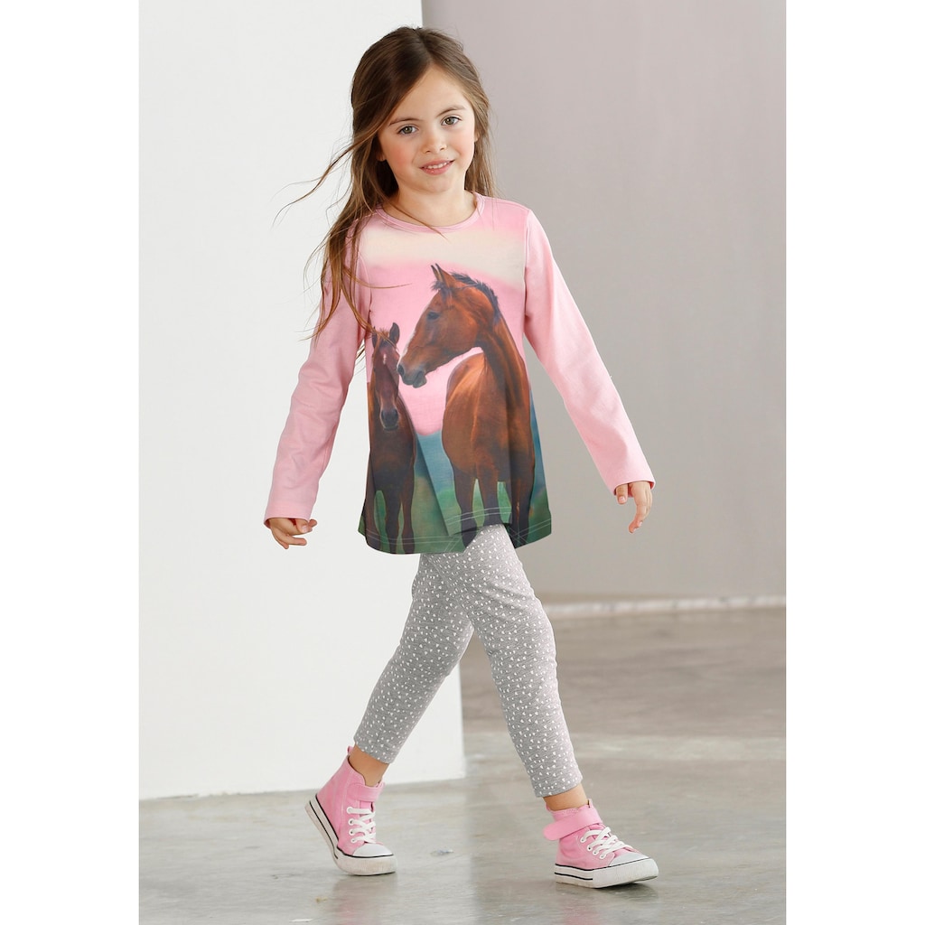 Arizona Longshirt & Leggings »für kleine Mädchen«, (Set, 2 tlg.), mit Pferde-Motiv