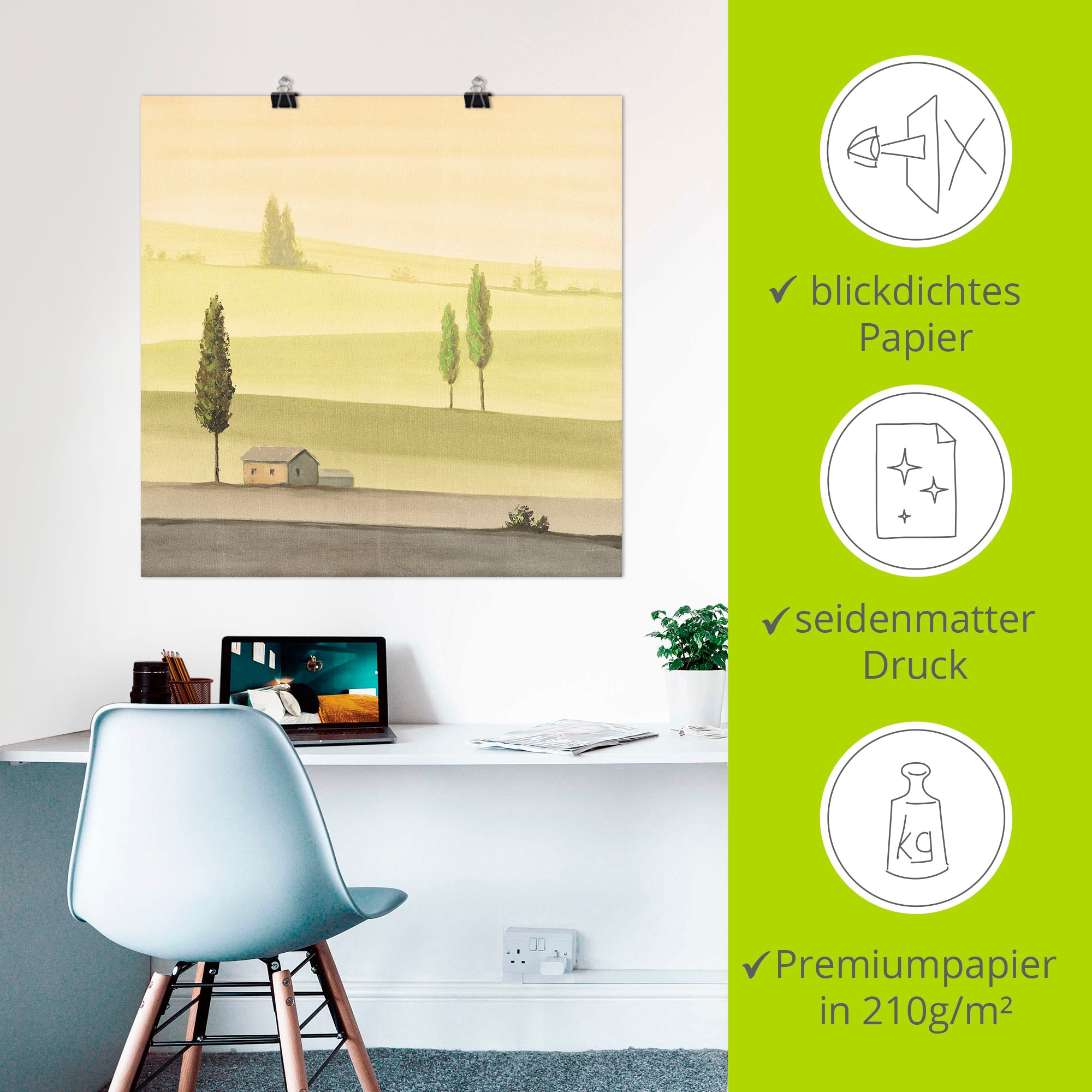 Artland Wandbild »Landschaft in Grün II«, Wiesen & Bäume, (1 St.), als Leinwandbild, Poster in verschied. Größen
