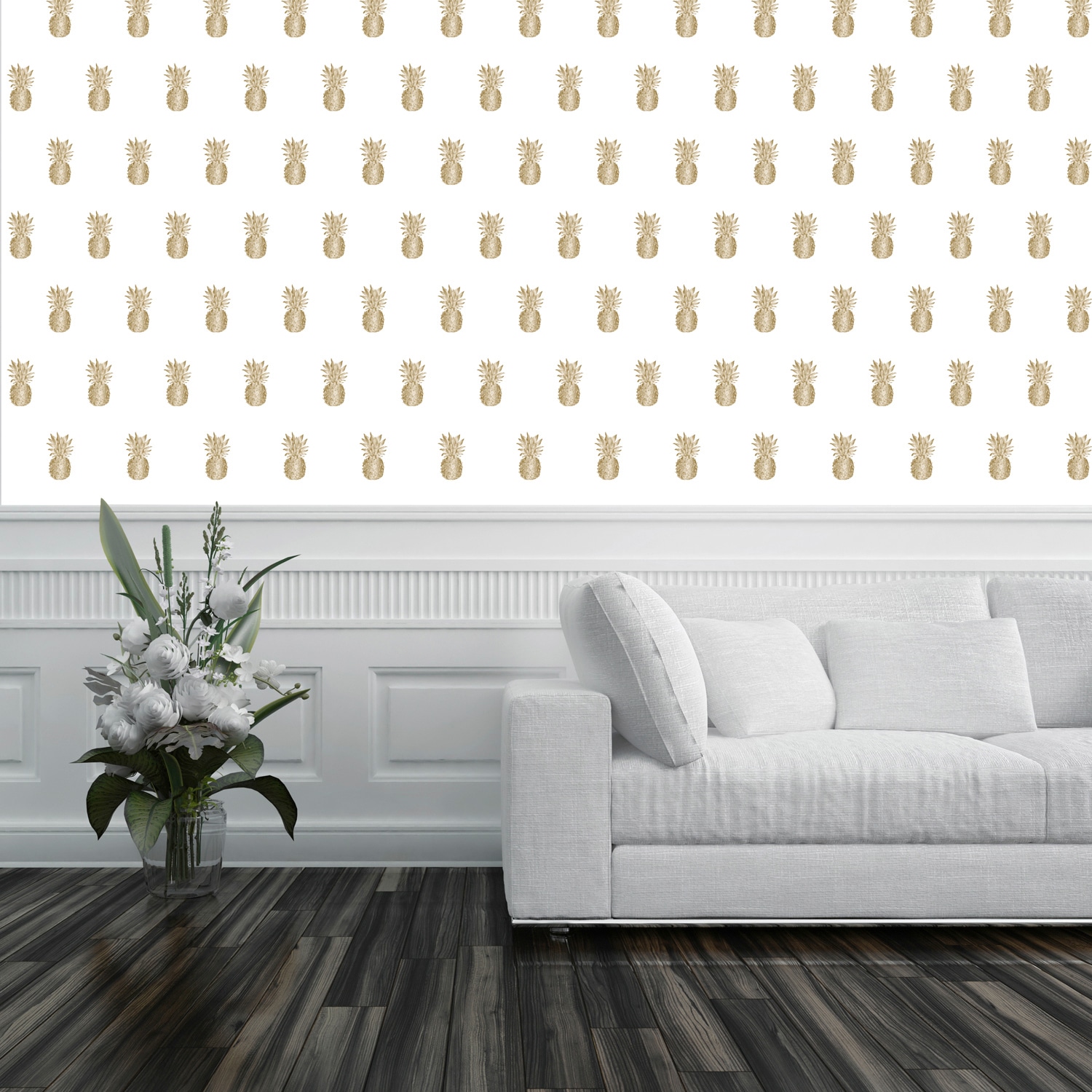 queence Vinyltapete »Ananas-Gold« bedruckt | tropisch glatt 90x250cm, selbstklebend, kinderleichte Anbringung, , Sticker