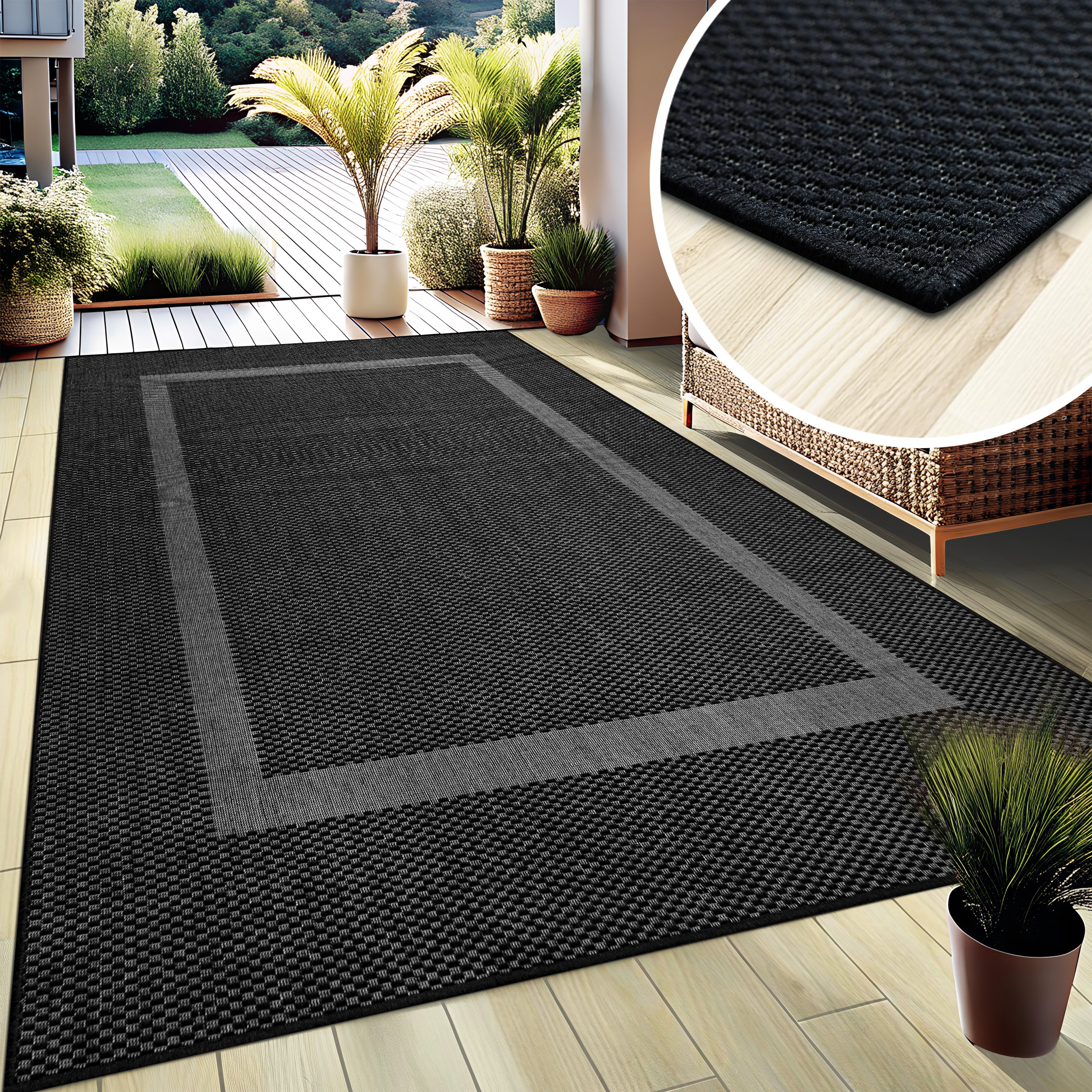 my home Teppich »Venedig Bordüre auch als Läufer erhältlich«, rechteckig, 3 mm Höhe, In- und Outdoor geeignet, Sisal-Optik, Wetterfest & UV-beständig