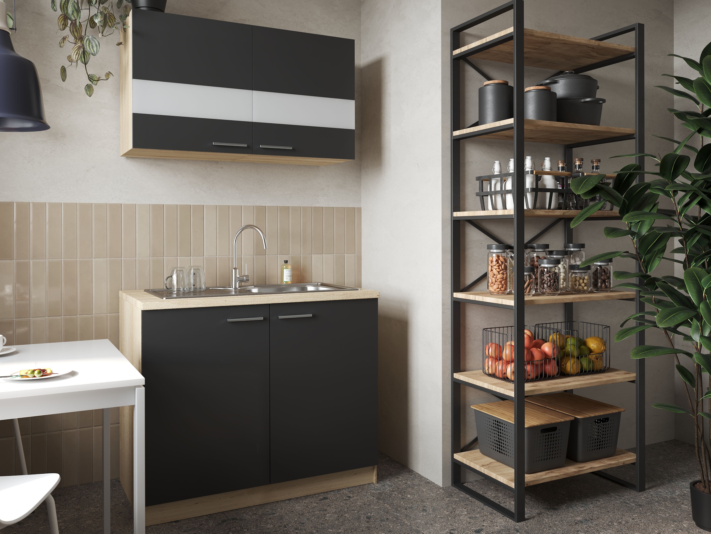 RESPEKTA Pantryküche »Merle« Breite 100 cm, mit Soft-Close Funktion, Edelstahlspüle BALTIMORE