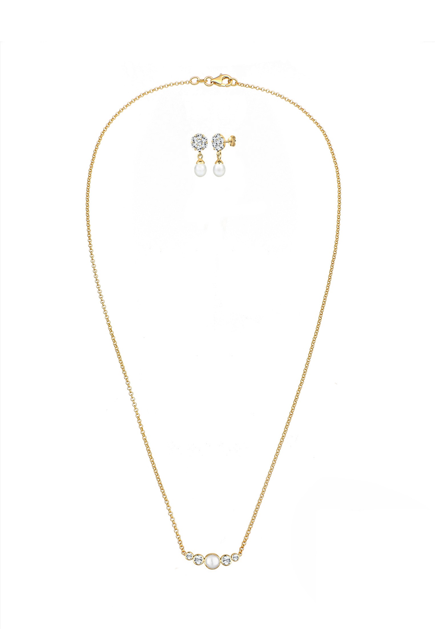 Elli Premium Ohrring und Ketten Set »Schmuckset mit Perle und Kristalle 925 Silber«