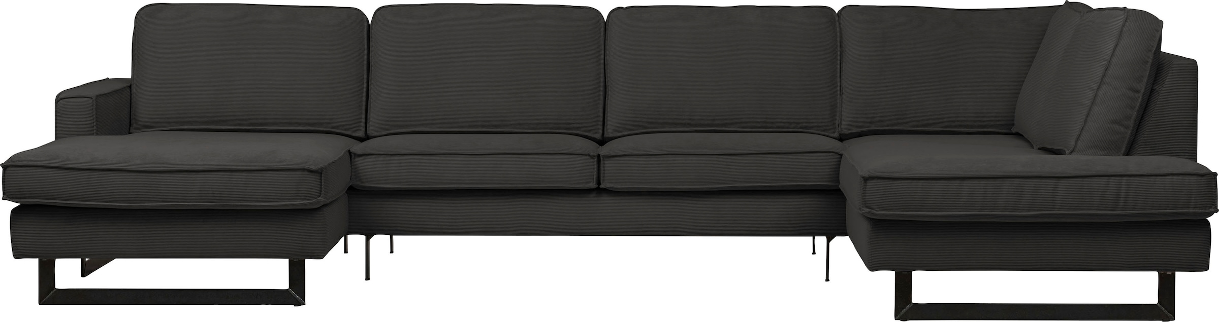 Places of Style Wohnlandschaft »Pinto, 350 cm, U-Form, XXL, mit Ottomanen«, Cord, Chenille, Lederoptik, mit Keder, Metallfüße, Wellenunterfederung