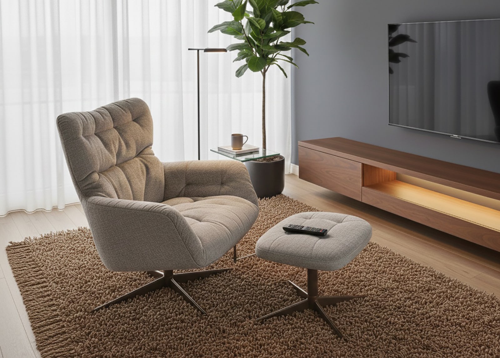 Jahnke Sessel »LOUNGE COSY TWIST PLUS« Loungesessel inkl. Hocker, bequeme Polsterung & Armlehnen, drehbar