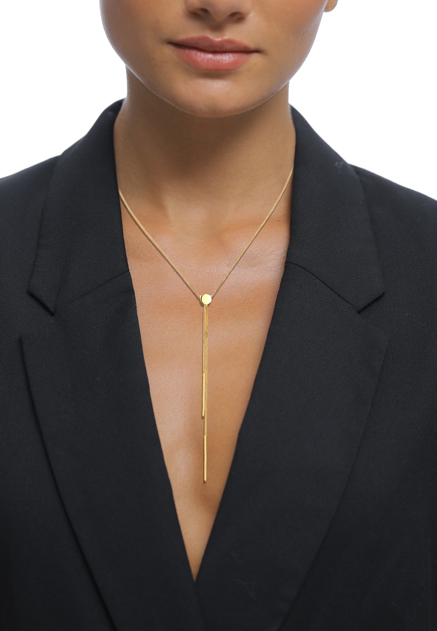 Elli Premium Y-Kette »Halskette Y-Kette Panzerkette Klassik 375 Gelbgold«